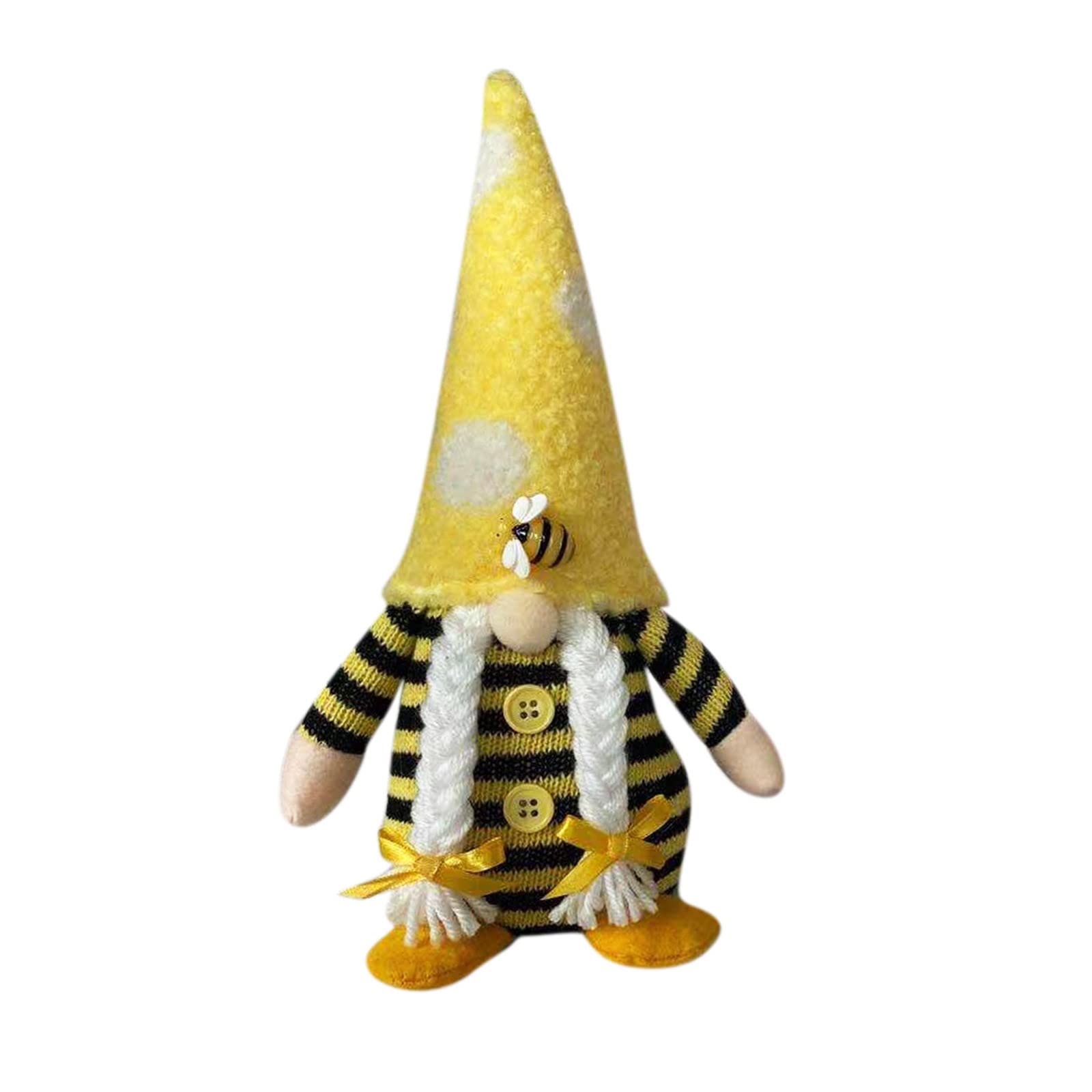 WTOrange Spring Bumble Bee Gnome Statue - Cute Honey Bee Home Decor for Farmhouse Kitchen, Bee Day Party Supplies, Plush Collectible Gift for Birthday & Spring Celebrations (Size B, One Size) - Perfect for Easter Decor, Garden Parties & Cozy Cottage Style Home Accents