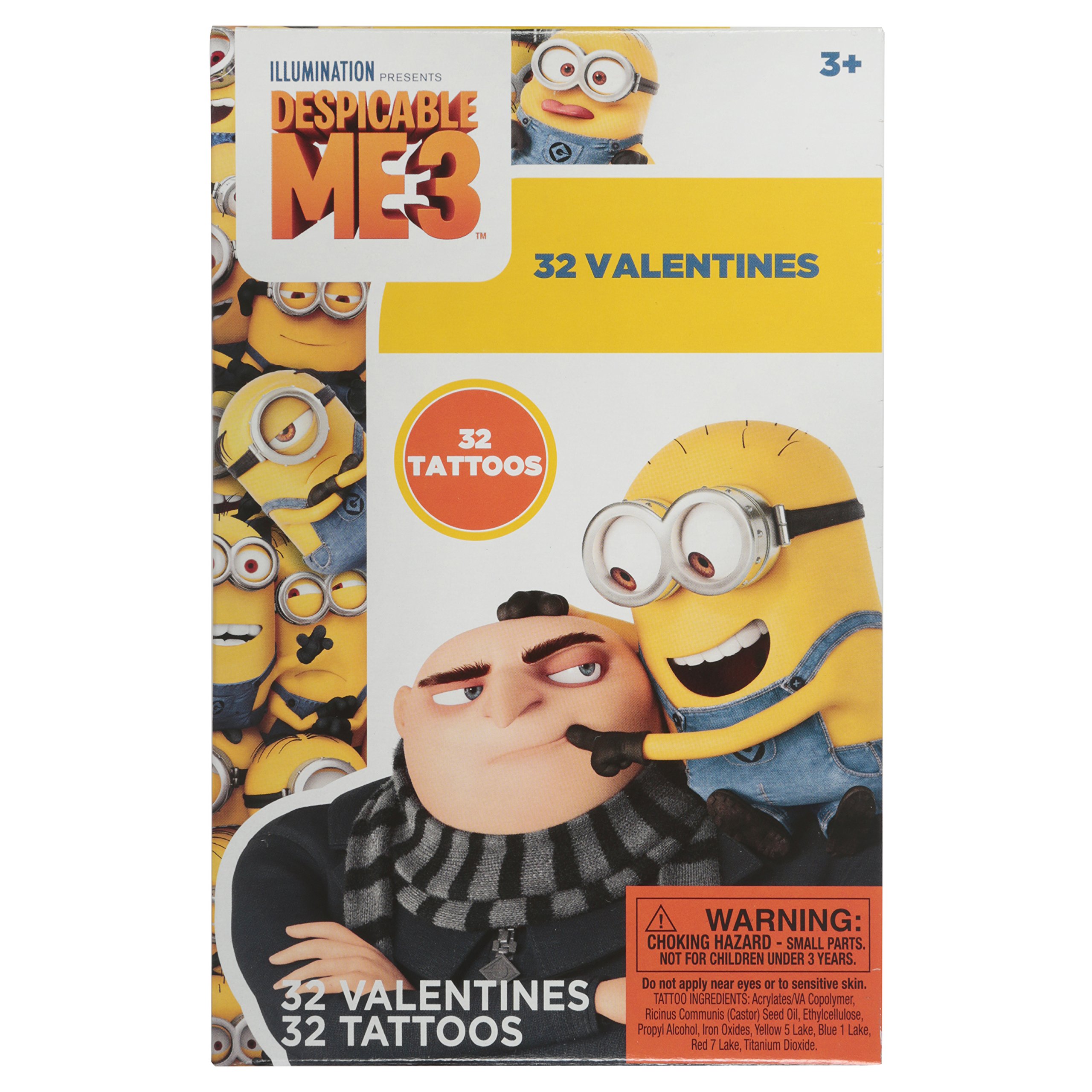 Despicable Me 32 Valentine's Day Greeting Cards with Fun Tattoos - Perfect for Kids' Classroom Exchanges & Party Favors