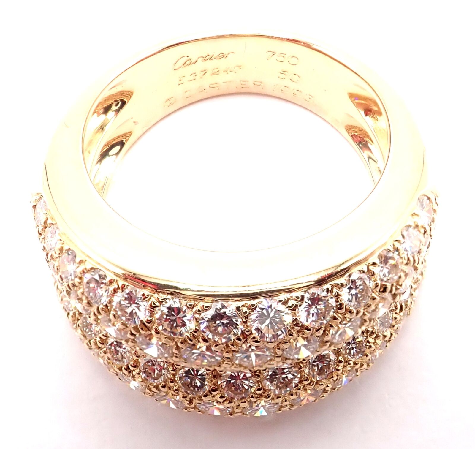 Authentic Cartier 18k Yellow Gold Double Pave Diamond Band Ring 1993 - Vintage Luxury Jewelry for Women, Perfect for Anniversaries, Engagements & Special Occasions