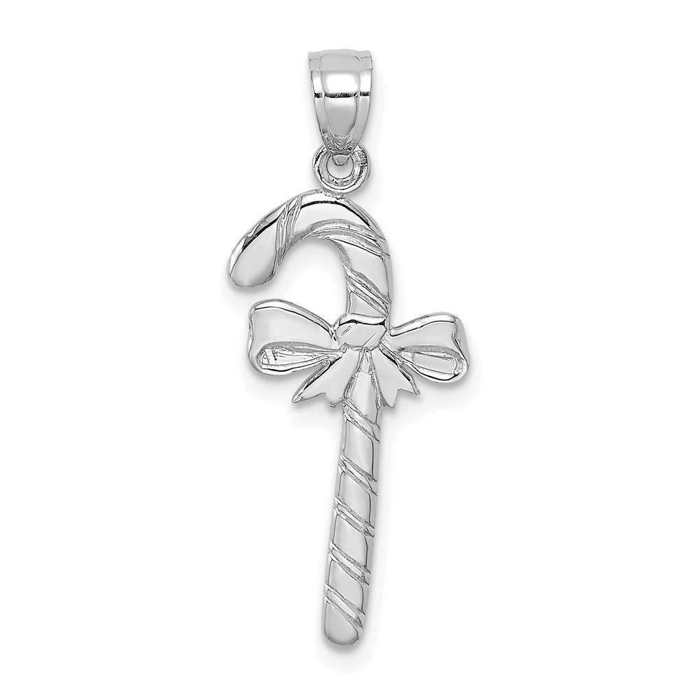 14K White Gold Solid Polished Candy Cane Charm Pendant - Christmas Jewelry Gift for Women, Girls - Perfect for Holiday Parties, Stocking Stuffers & Festive Outfits