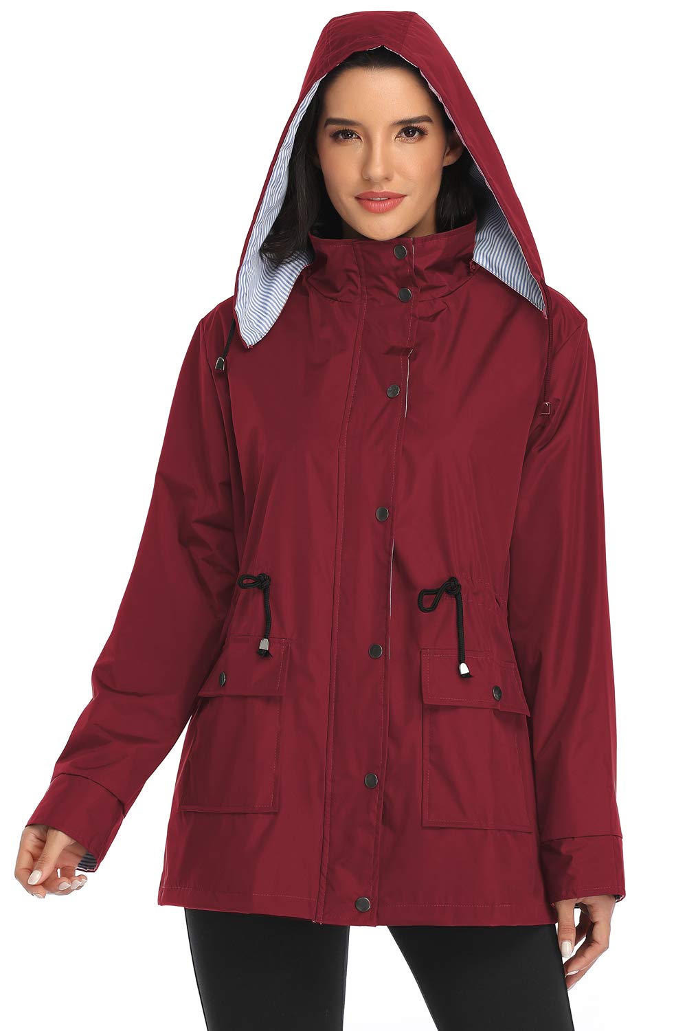 Arthas Women's Lightweight Waterproof Rain Jacket with Hood - Breathable Active Outdoor Trench Coat for Hiking, Travel & Commuting - Plus Size Raincoat for Girls