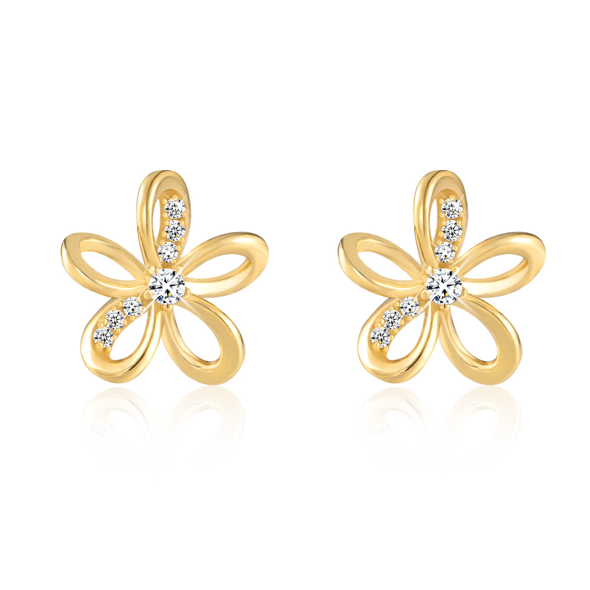 14K Yellow Gold Flower Stud Earrings for Women - AAAAA CZ Small Stud Earrings Jewelry - Perfect for Everyday Wear, Gift Giving & Special Occasions
