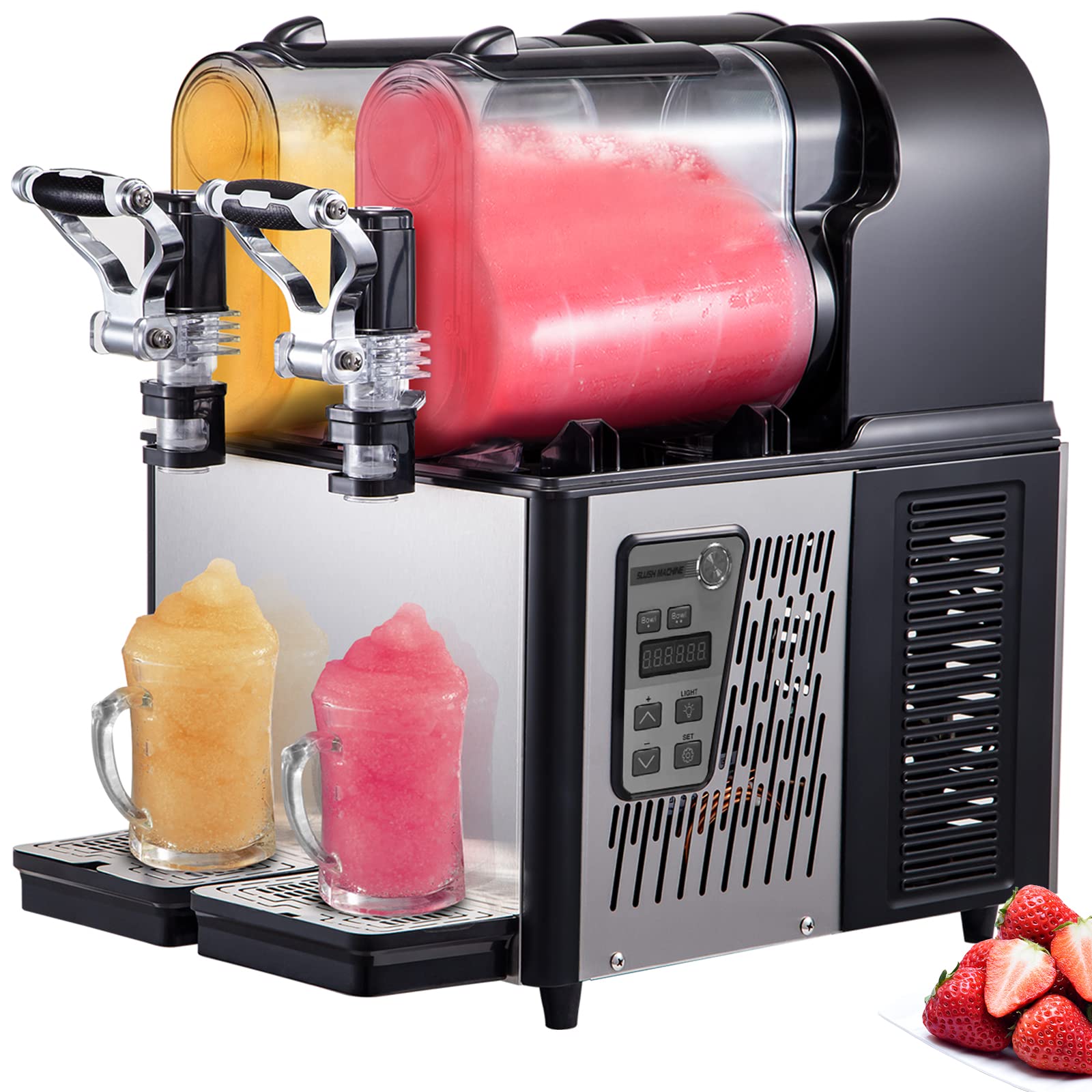 VEVOR 3Lx2Tank Commercial Slushy Machine - 370W Frozen Drink Maker for Home, Cafes & Restaurants | Automatic Cleaning | Perfect for Parties, Events & Business Use