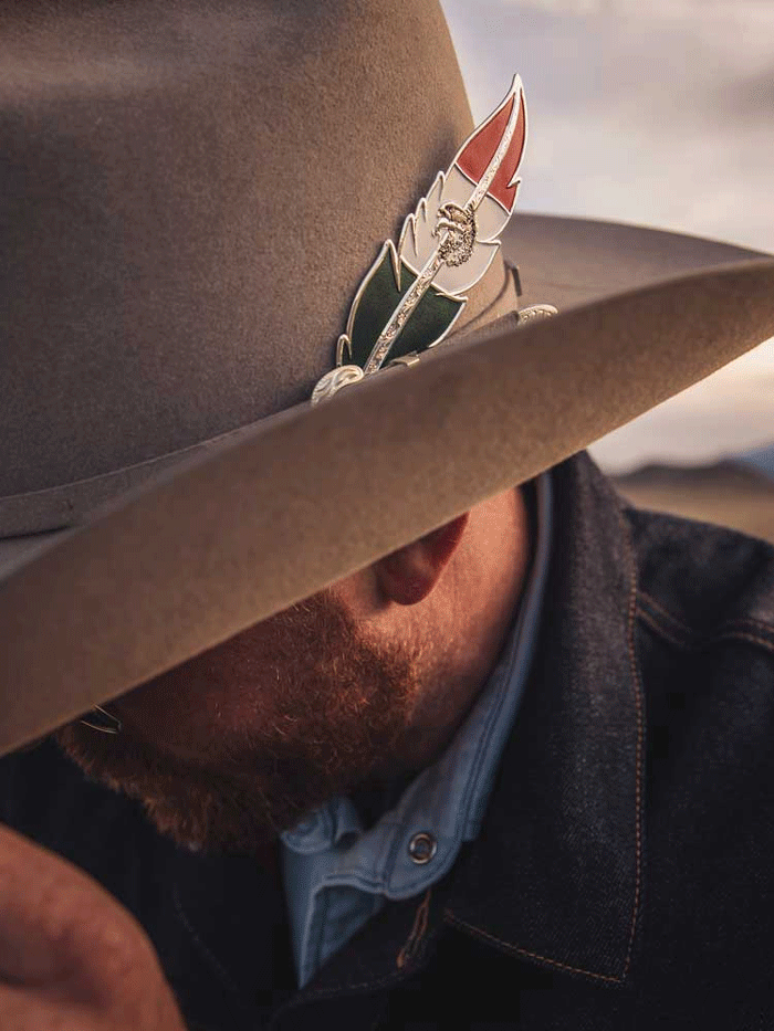 Montana Silversmiths HF5458MX Silver Hat Feather with Mexico Flag Design - Perfect for Cowboy Hats, Western Fashion & Patriotic Accessories