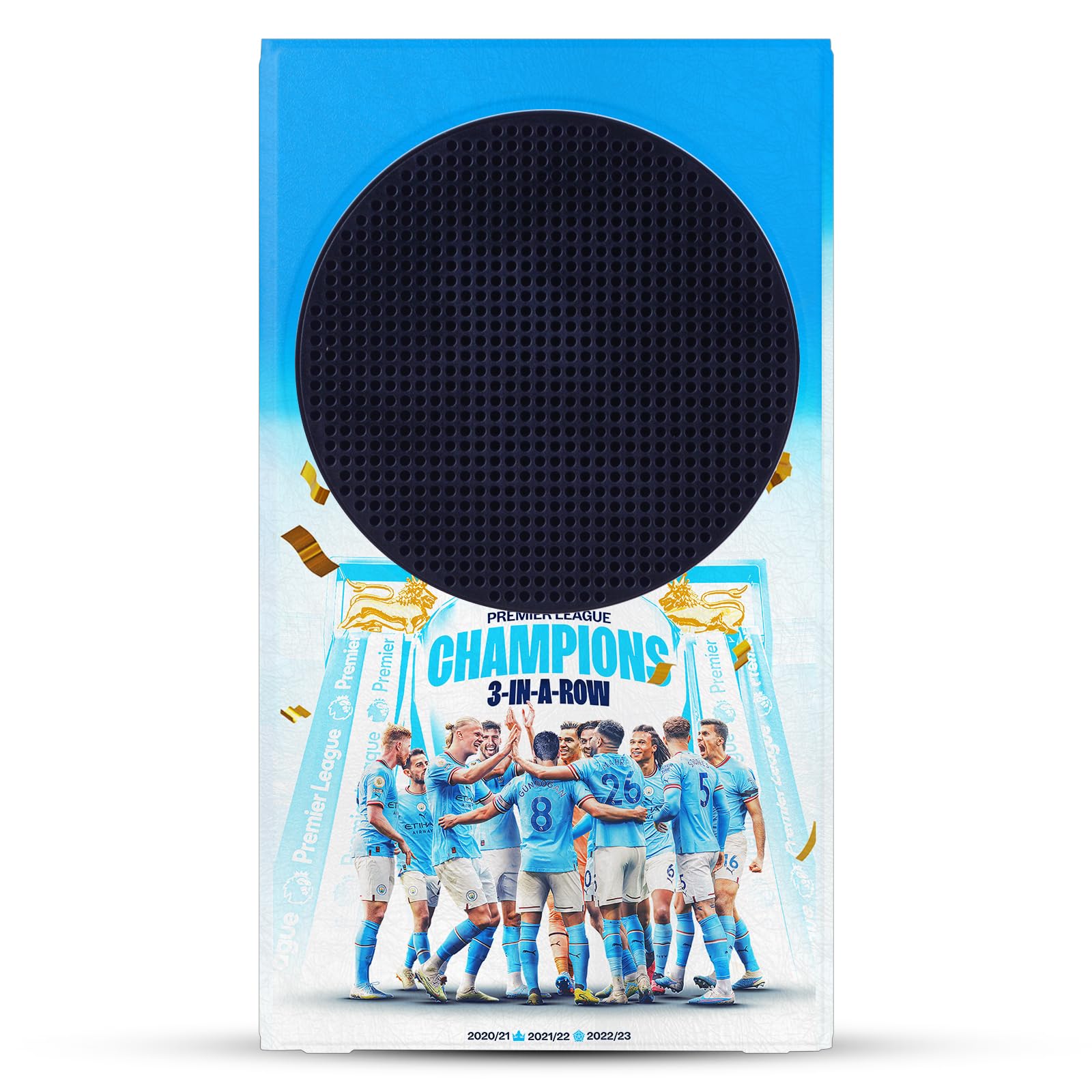 Official Manchester City FC 2023 Champions Team Poster & Console Gaming Skin Bundle - Compatible with Xbox Series S | Premium Controller Wrap & Leather Cover for Ultimate Gaming Experience | Perfect for Man City Fans & Gamers