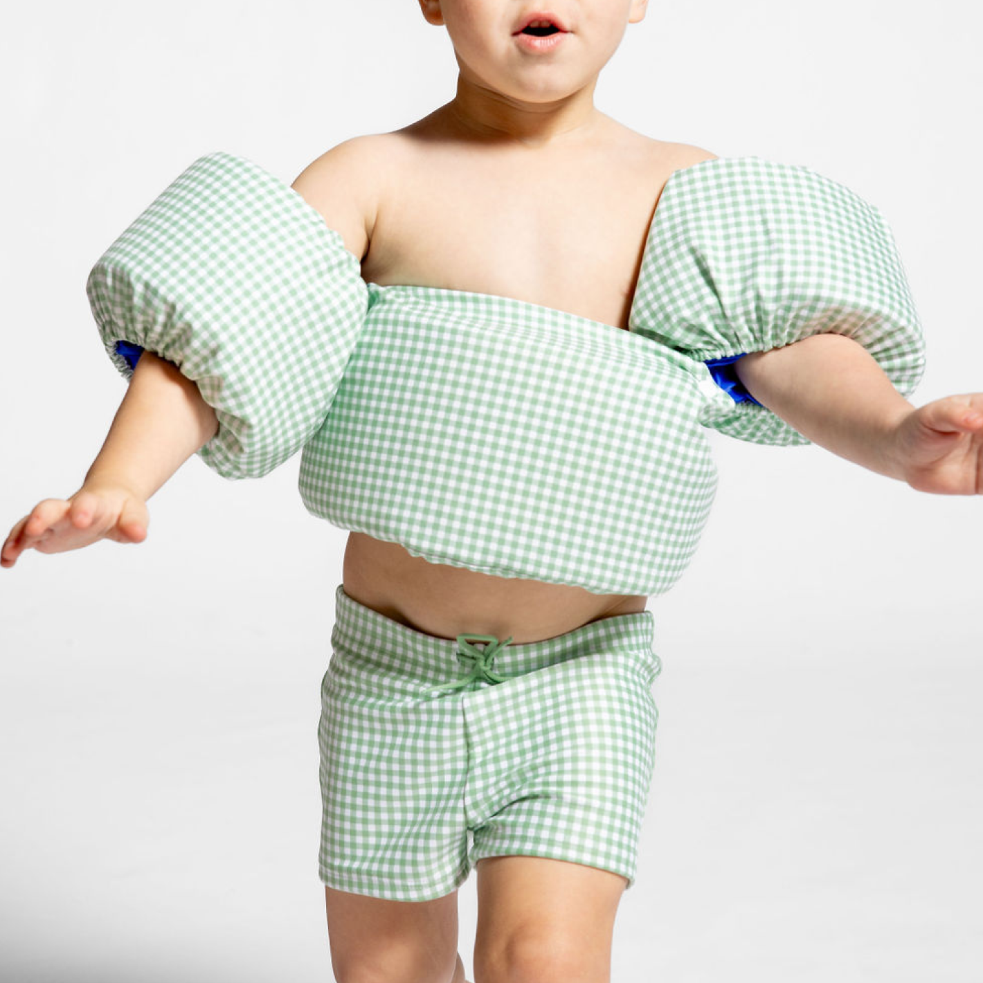 Palm Gingham Puddle Jumper Cover - Water Safety Swim Vest for Kids, Beach & Pool Flotation Aid, Adjustable Sun Protection Swimwear for Toddlers & Infants | Perfect for Swimming Lessons, Summer Vacations & Water Play