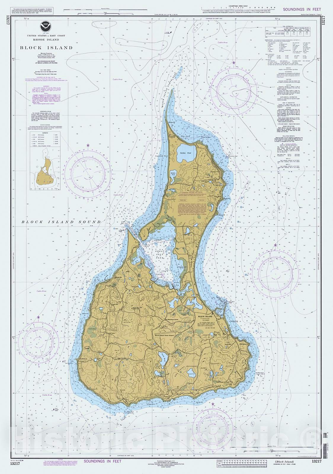1996 NOAA Nautical Chart of Block Island, Rhode Island - Vintage Wall Art Map 16x24 Inches - Perfect for Home Decor, Office & Coastal Theme Gifts