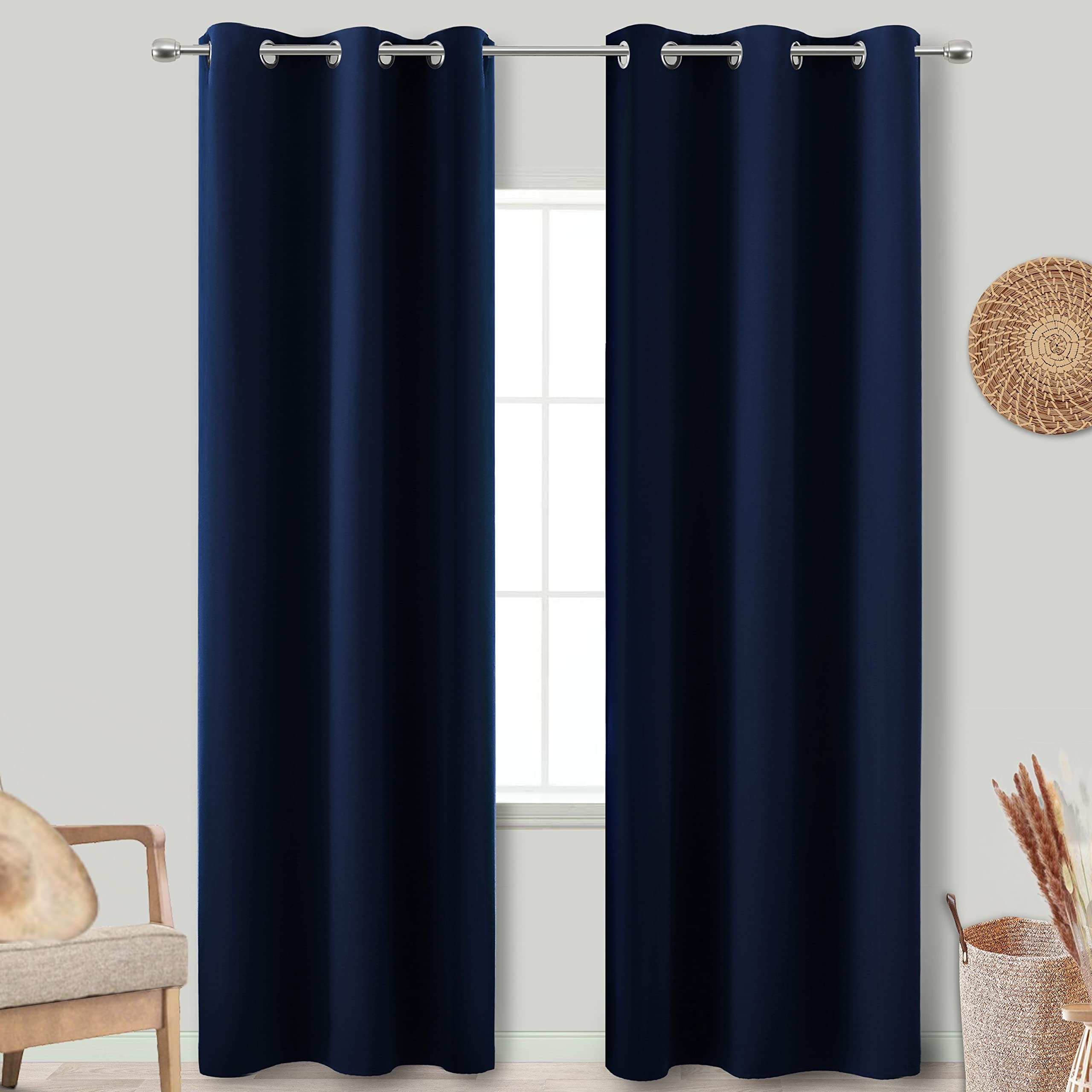 96 Inch Blackout Curtains for Living Room - 2 Panel Set, Burgundy & Navy Blue, 8 Foot Grommet Top Room Darkening Drapes - Perfect for Home Theater, Nursery & Light-Sensitive Sleepers