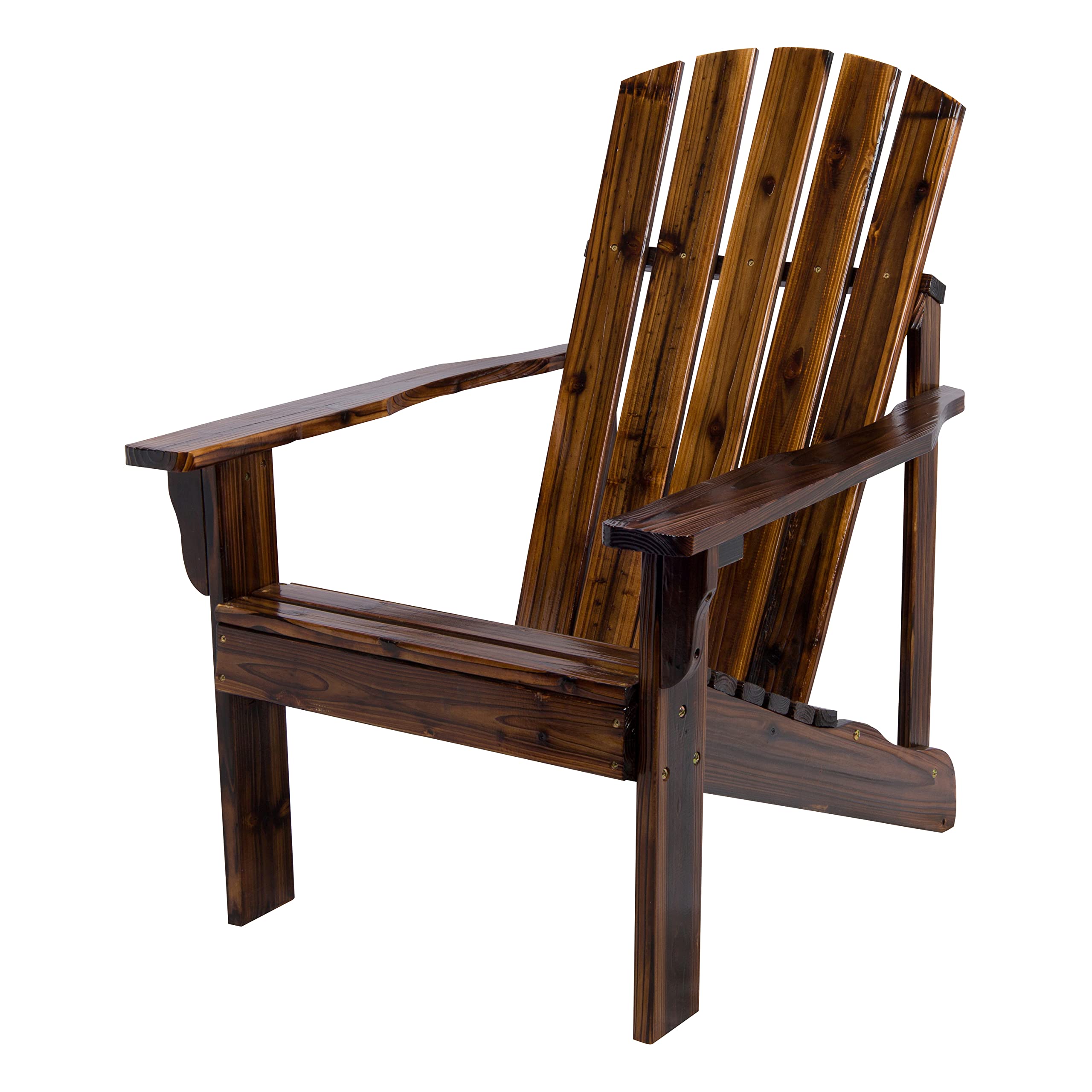 Shine Company Mid-Century Modern Wooden Adirondack Chair - Outdoor Patio Fire Pit Lounge Chair with Pre-Assembled Back & Seat in Burnt Brown - Perfect for Backyard, Garden, Poolside & Camping Relaxation