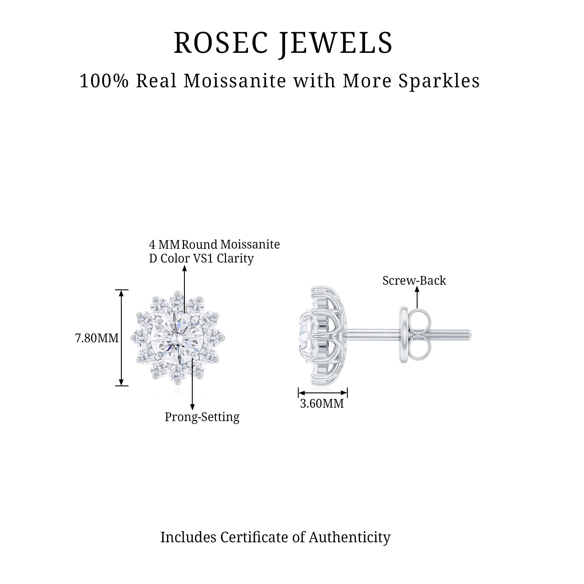 Certified D-VS1 Quality Moissanite Flower Stud Earrings for Women | Halo Engagement Earrings | Perfect Gift for Anniversary, Wedding & Special Occasions