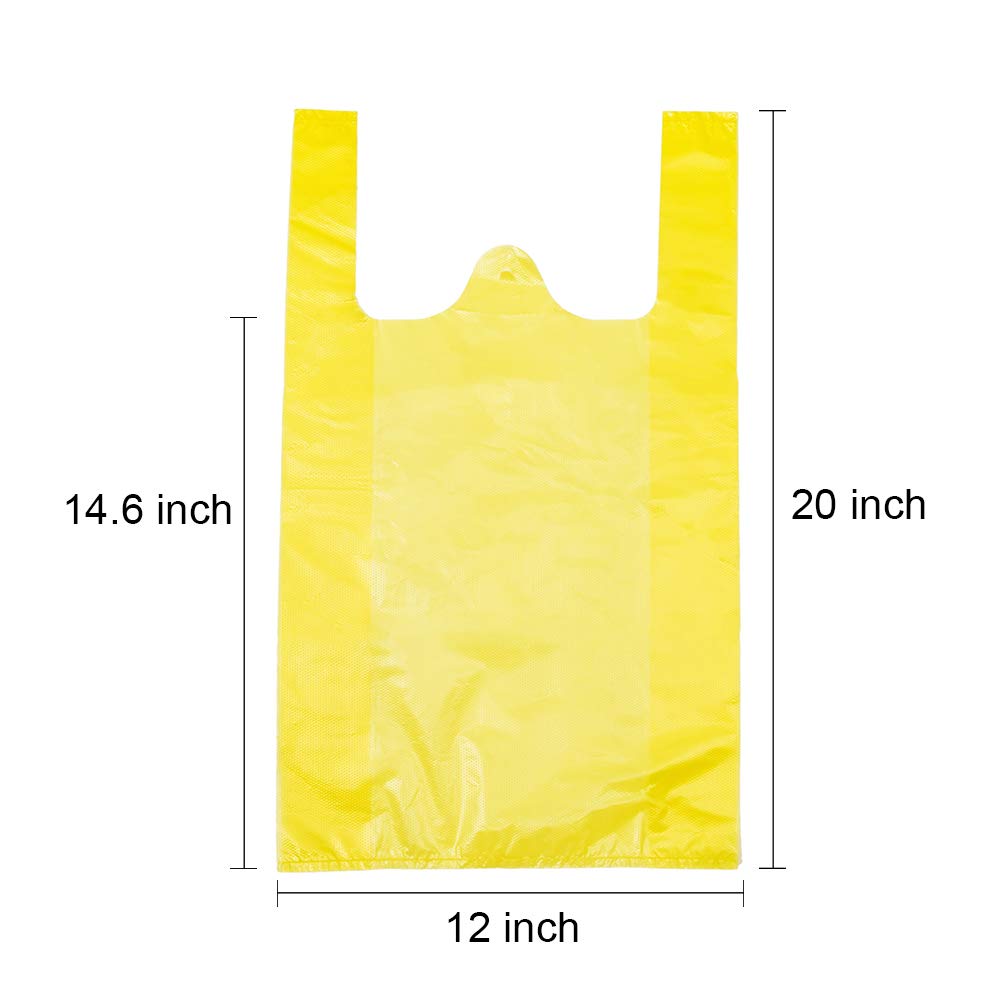 LazyMe Plastic T-Shirt Bags with Handles - 12x20 Inch Grocery Shopping Bags, Retail Store Bags, Business Plastic Bags (Yellow, 50 Pack) - Perfect for Supermarkets, Convenience Stores & Farmers Markets