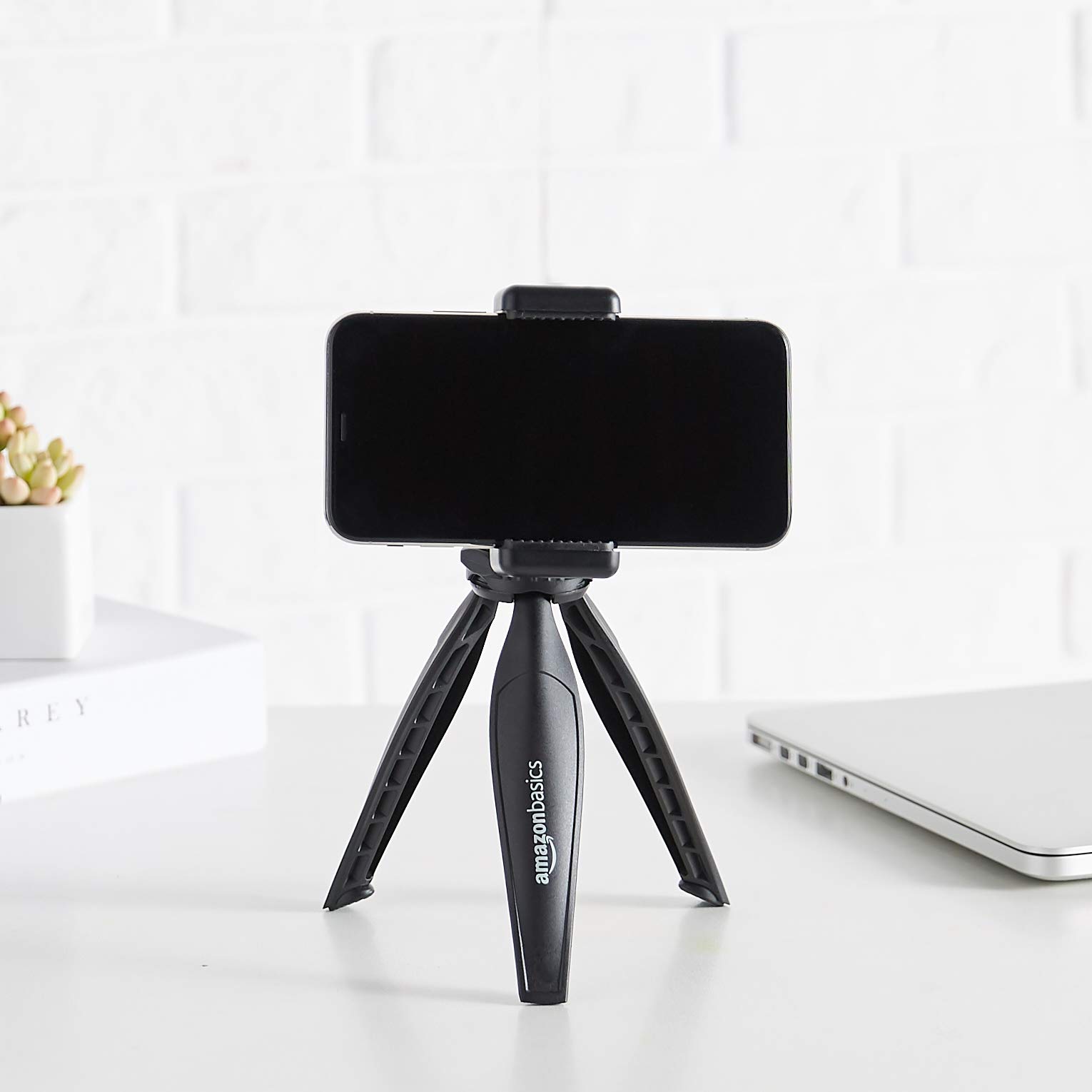 Amazon Basics Smartphone Mini Tripod Stand with Adjustable Legs - Portable & Lightweight for Vlogging, Selfies, Video Calls & Travel Photography (Black)