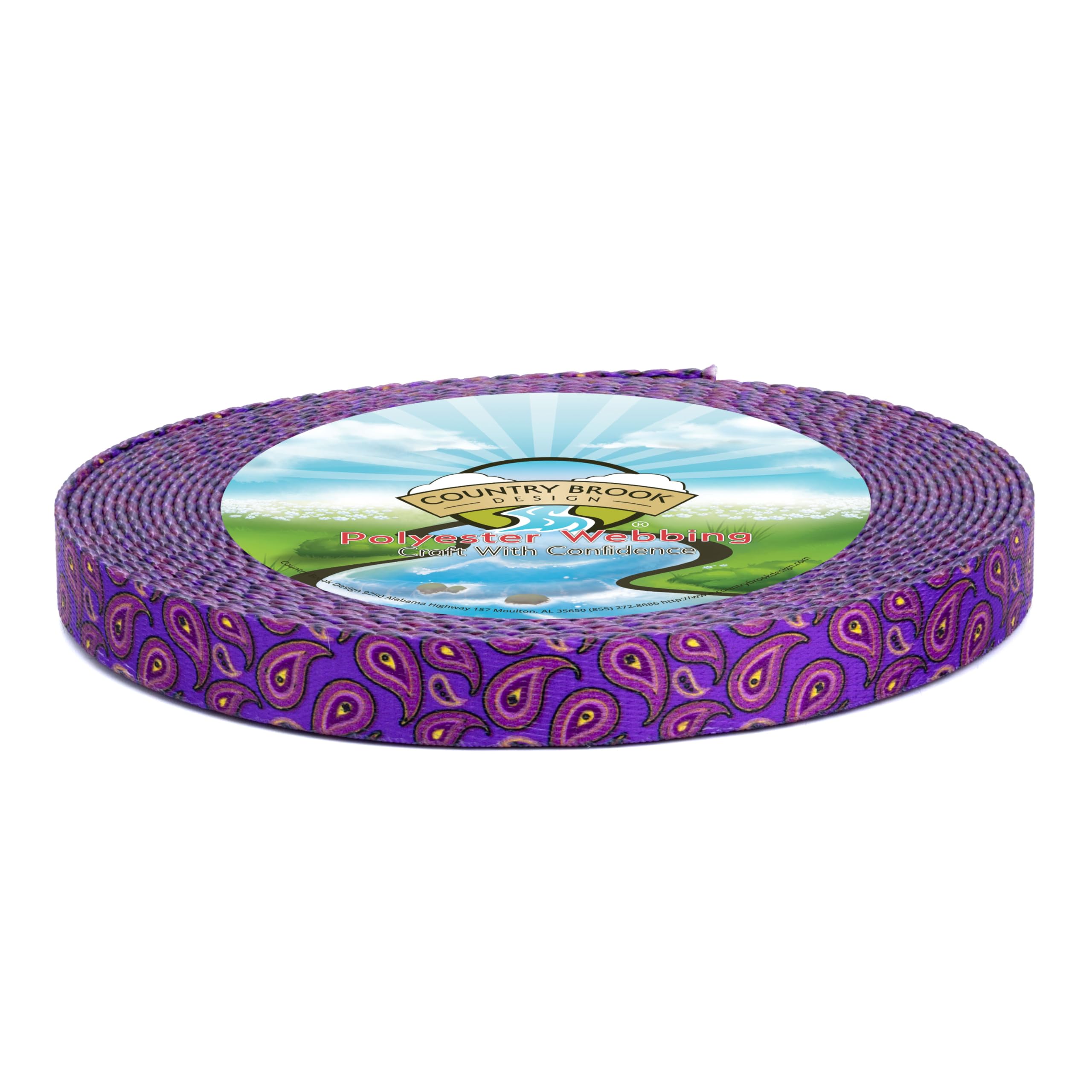 Country Brook Design - Purple Paisley Polyester Webbing for DIY Crafts, Sewing Projects & Home Decor | Durable Fabric Strapping for Handbags, Belts & Accessories