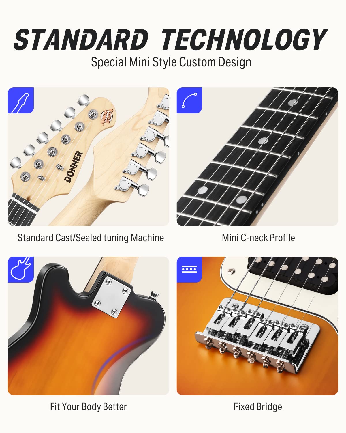 Donner 30 Inch Kids Electric Guitar Beginner Kit - Mini TL Style Electric Guitar with Amp, 600D Gig Bag, Tuner, Picks, Cable, Strap & Extra Strings (DTJ-100S Sunburst) - Perfect for Kids Learning, Practice & Home Performances
