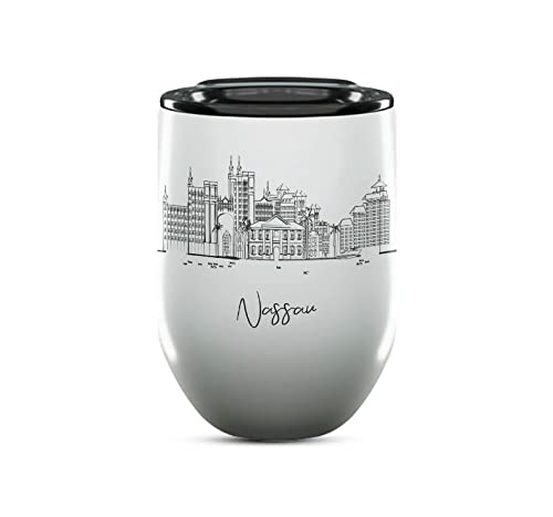 12 Oz Insulated Wine Tumbler with Lid - Nassau Bahamas Themed Gift for College Graduation, Long Distance & Homesick Students - Unique Caribbean Drinkware Souvenir - Perfect for Beach Parties, Dorm Life & Tropical Themed Events