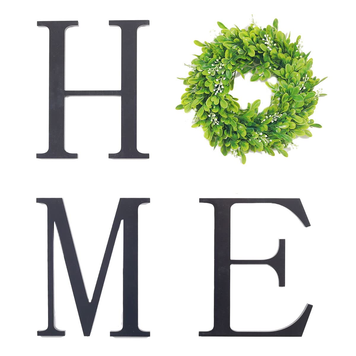 VIEFIN 12in Wood Wall Letters with Wreath - Farmhouse Decor for Living Room, Bedroom & Kitchen