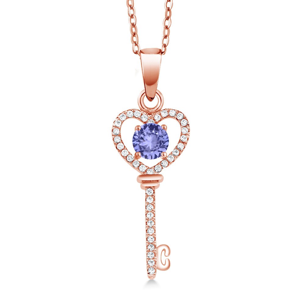 0.90 Ct Round Blue Tanzanite Pendant in 18K Rose Gold Plated Silver - AAAA Quality Gemstone Jewelry for Women - Perfect for Birthday, Anniversary & Valentine's Day Gifts