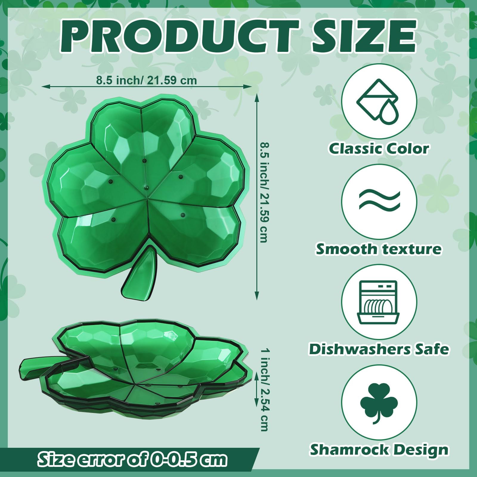 4 Pack St. Patrick's Day Plastic Bowls - 8.5 Inch Shamrock Shaped Serving Trays for Candy, Snacks & Party Decorations | Irish Themed Dinnerware for St. Paddy's Day Celebrations, Home Decor & Holiday Gatherings