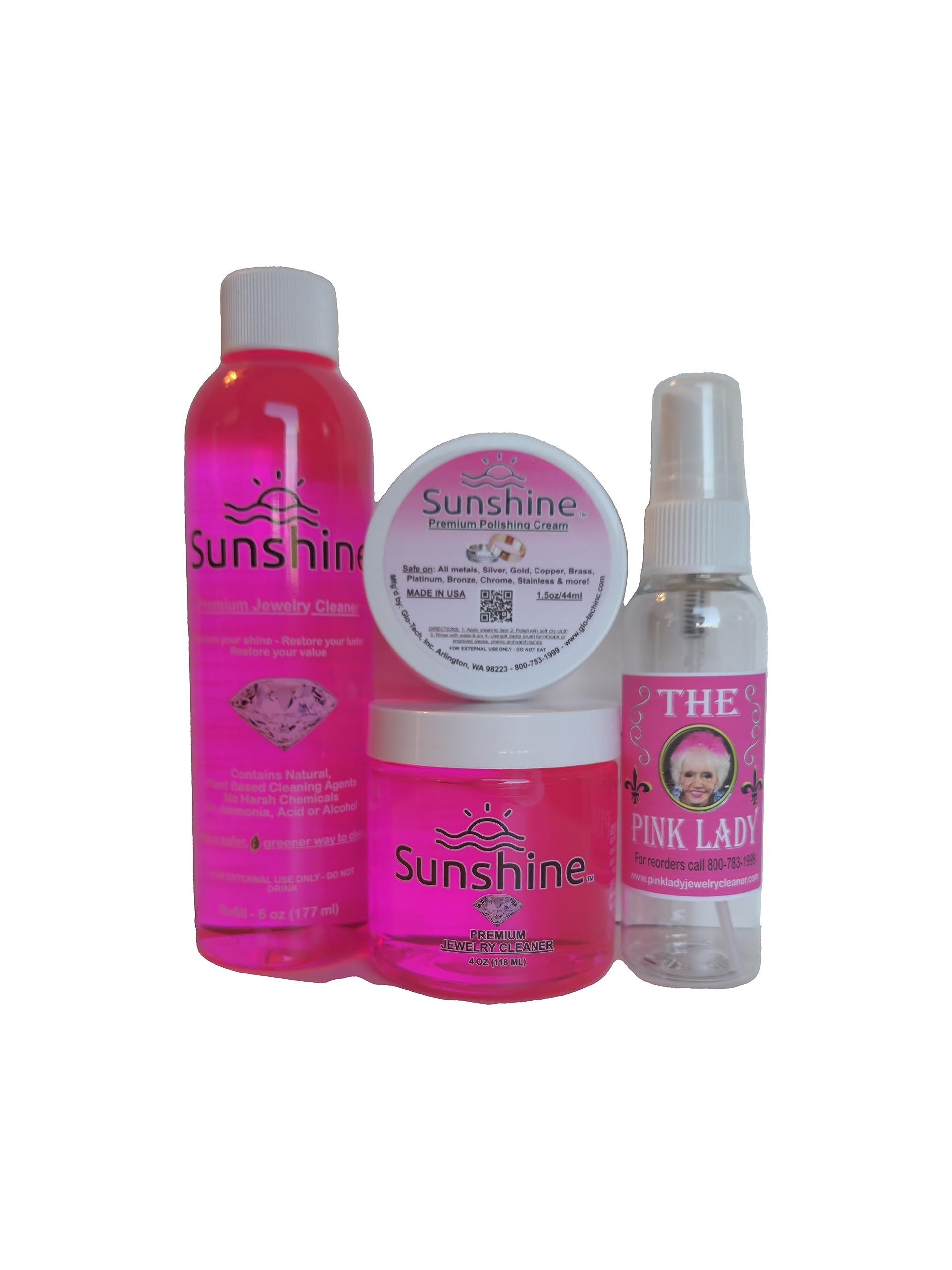 Premium Pink Lady Sunshine Jewelry Cleaner Kit with Metal Polish - Safe Solution for Diamonds, Gold, Silver, Wedding Rings & Earrings | Jewelry Cleaning & Maintenance for Everyday Shine