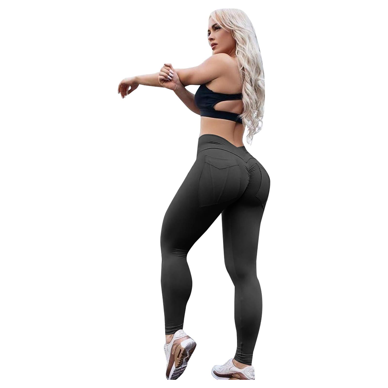 Women's Skinny Pocket Yoga Pants - Solid Color Stretch Workout Pants for Gym, Fitness & Running | High Waisted Athletic Sweatpants for Yoga, Pilates & Lounge Wear