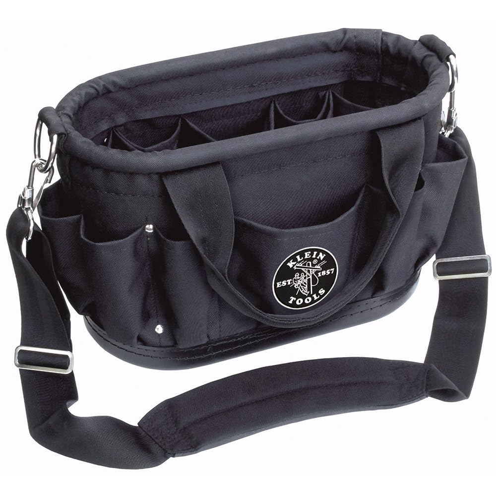 Klein Tools 58888 12-Pocket Heavy Duty Tool Tote Bag with Adjustable Shoulder Strap - Perfect for Electricians, Contractors & DIY Home Improvement Projects