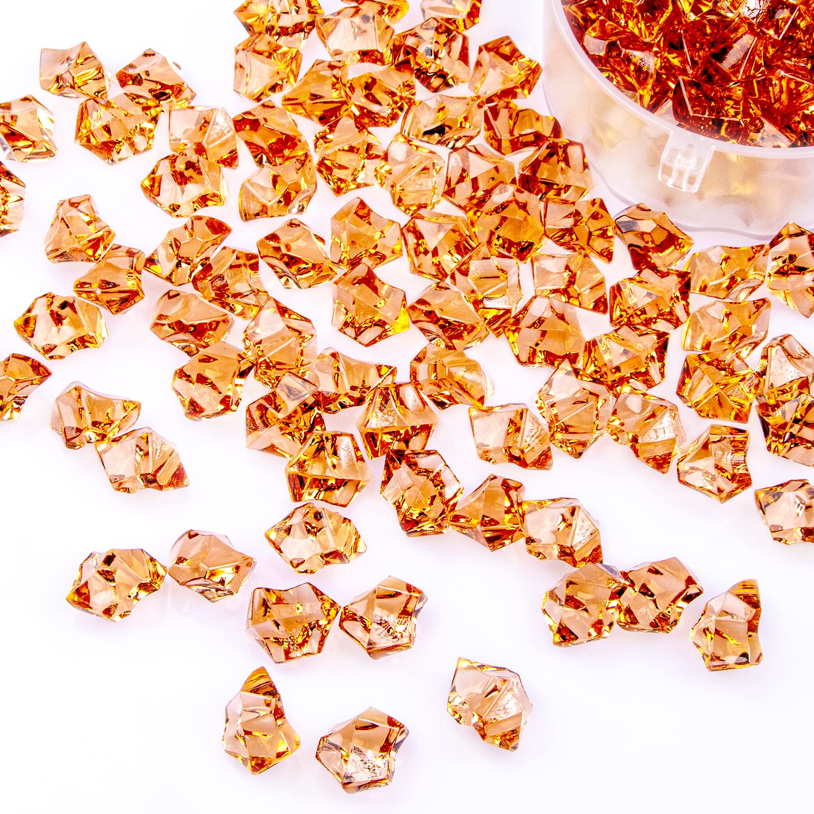 150PCS Acrylic Fake Crushed Ice Rocks - Plastic Diamond Ice Cubes for Vase Fillers, Home Decor, Wedding & Craft Displays | Champagne Color | Perfect for Centerpieces, Floral Arrangements & Party Decorations