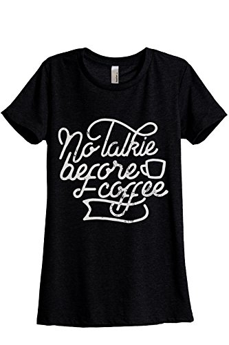 No Talkie Before Coffee Women's Relaxed Fit T-Shirt - Soft Heather Black Cotton Tee - Perfect for Casual Wear, Weekend Outfits & Coffee Lovers