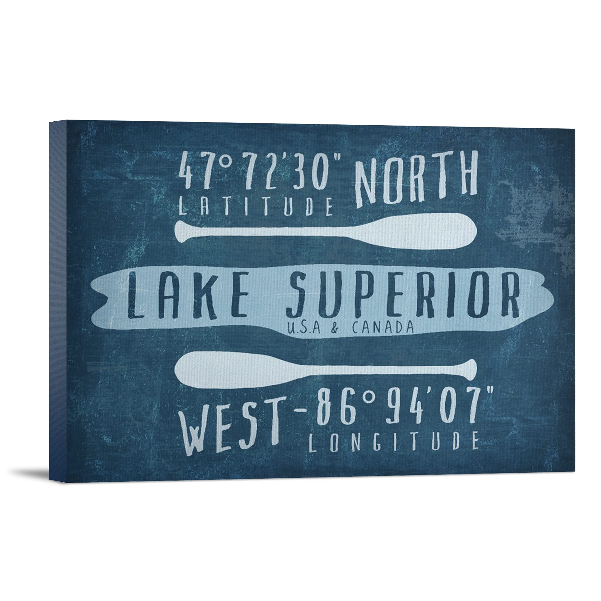 Lake Superior Wisconsin Wall Art - 36x24 Gallery Wrapped Canvas Print with Latitude & Longitude Coordinates - Perfect for Home, Office, or Cabin Decor