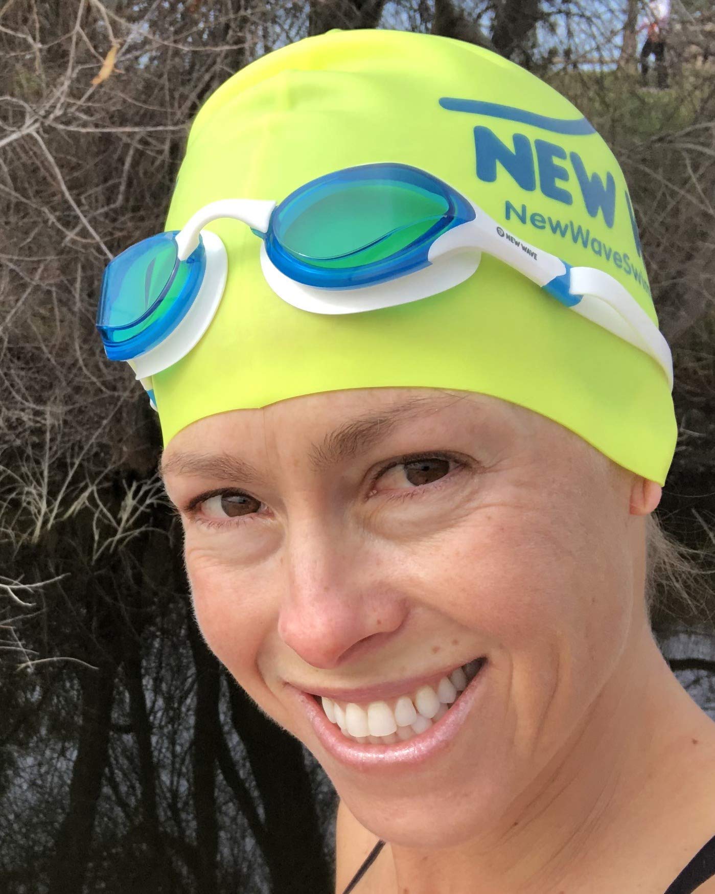 Premium Blue Ice Swim Goggles & Fluo Green Swim Bubble Bundle - Anti-Fog UV Protection for Adults & Kids - Perfect for Pool, Beach & Competitive Swimming