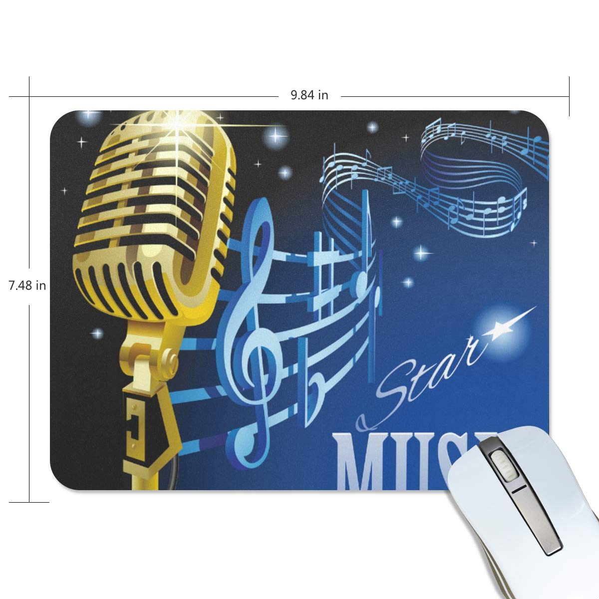 VIKKO Gold Retro Microphone Musical Note Non-Slip Rubber Mouse Pad - 9.8 x 7.4 Inch Rectangle Gaming Mousepad for PC, Laptop, Office & Home Use