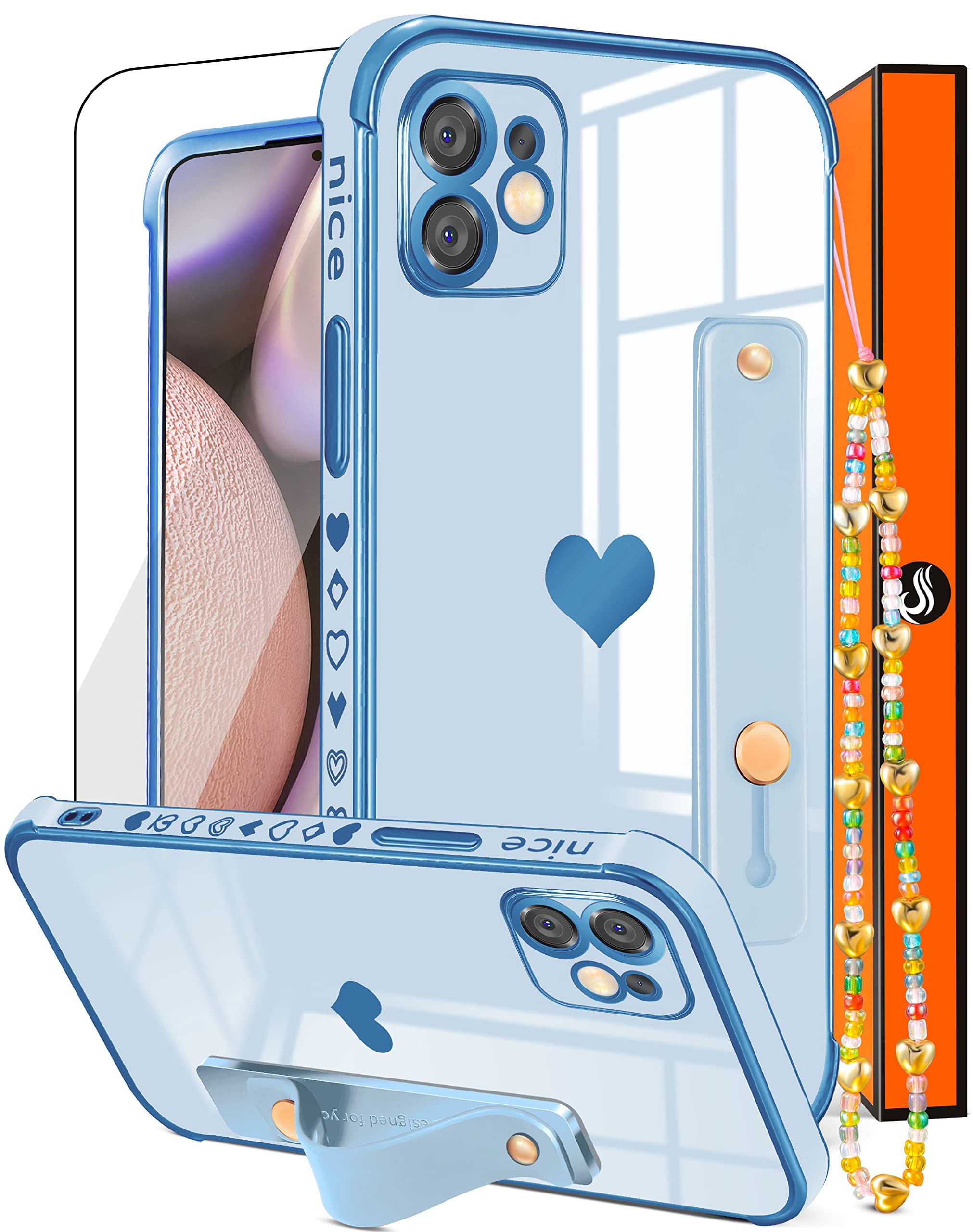 Likiyami 3-in-1 iPhone 11 Case for Women - Cute Heart Design, Luxury Blue Plating with Detachable Chain & Screen Protector | Perfect Gift for Girls, Trendy Aesthetic Phone Cover for Daily Use & Special Occasions (6.1 inch)
