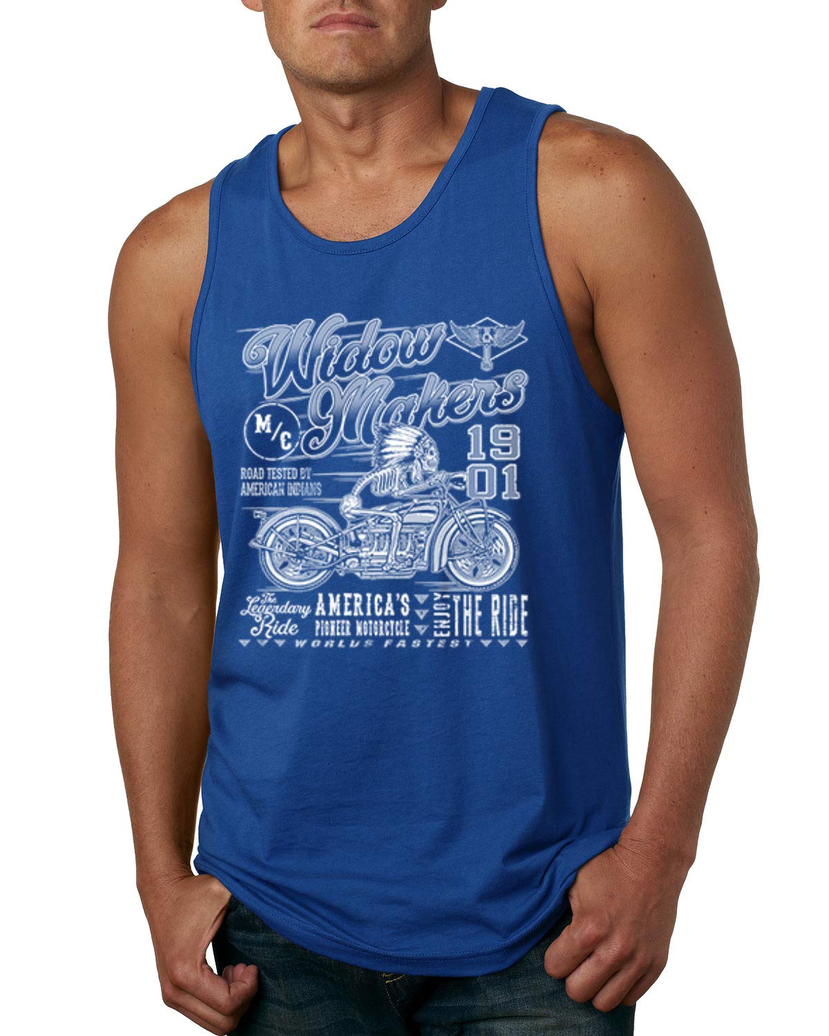 Wild Bobby 1901 Widow Makers Skeleton Motorcycle Graphic Tank Top for Men - Vintage Biker Style Muscle Tee for Motorcycle Riders & Car Enthusiasts - Perfect for Riding, Car Shows & Casual Outfits