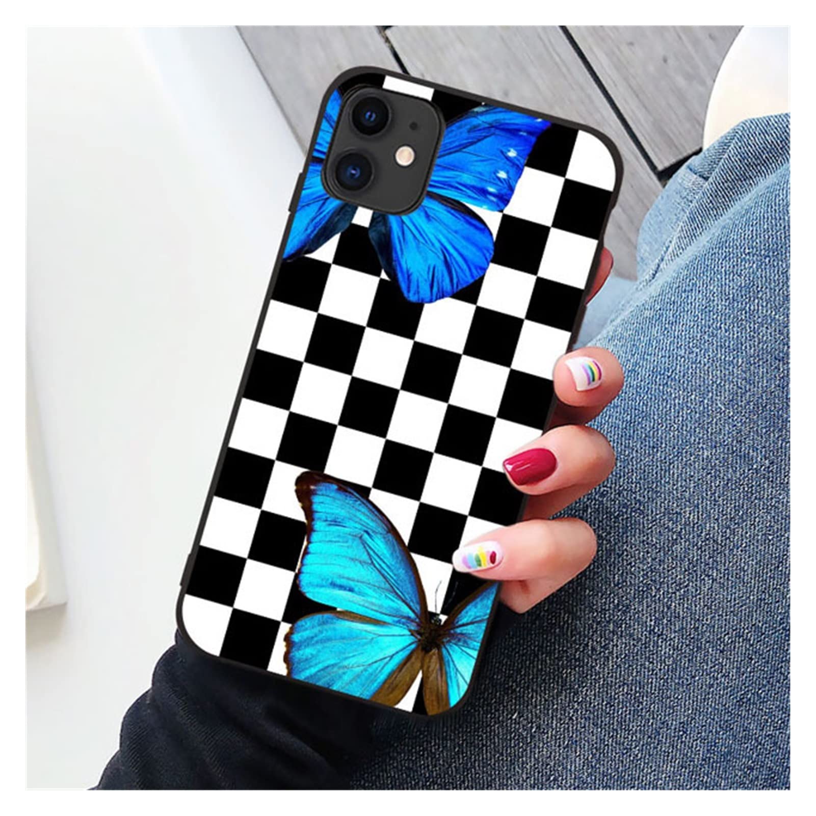 NSADE Cartoon Grid iPhone Case for iPhone 7/8/Plus/XR/X/XS Max/11/12/13 Pro Max/SE 2020/13 Mini - Classic Plaid Design, Shockproof Protective Cover (Gold) - Perfect for Daily Use, Work & Travel