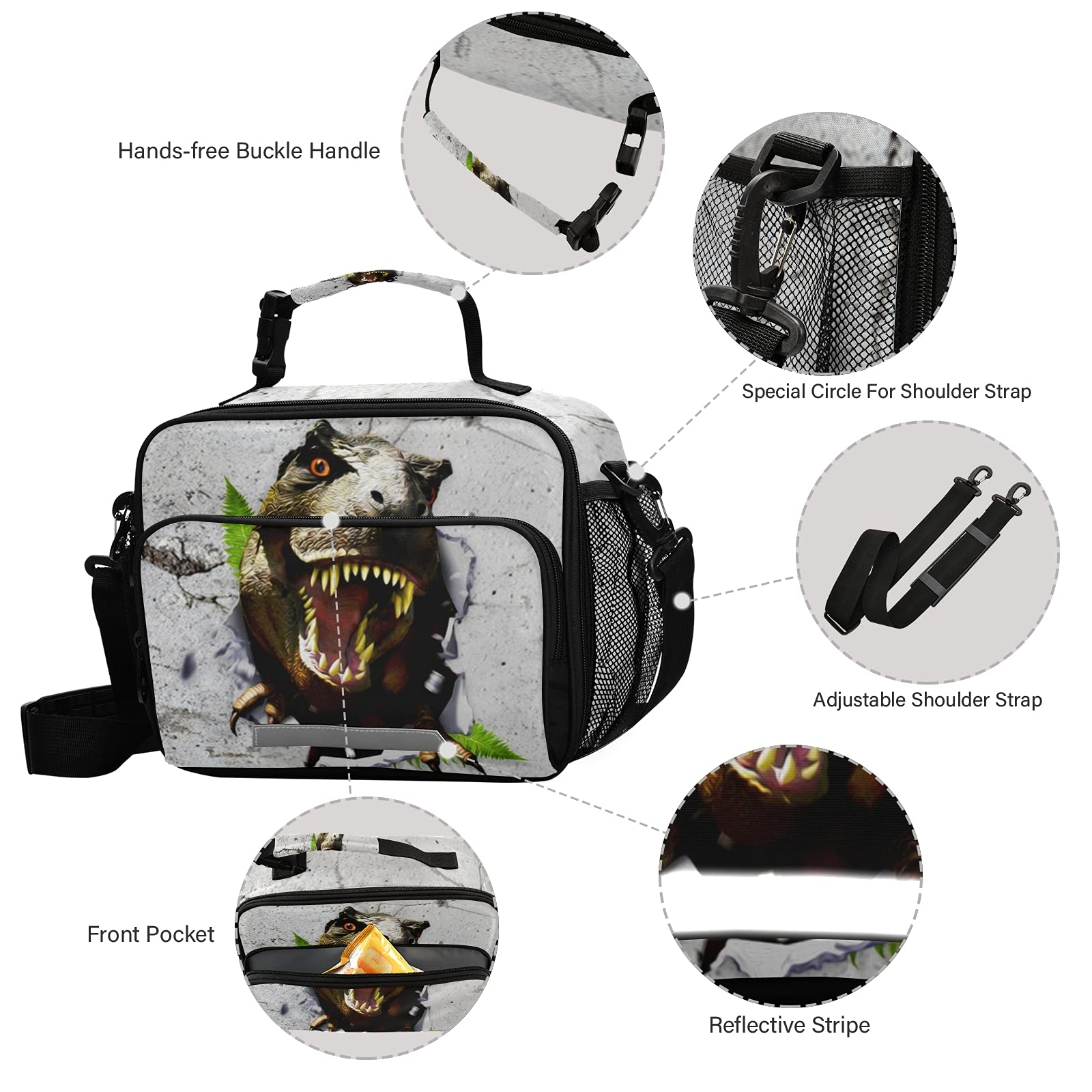 ALAZA Insulated Dinosaur Lunch Box for Kids - Reusable Meal Container with Adjustable Shoulder Strap - Perfect for School, Picnics & Outdoor Activities (Boys & Girls)