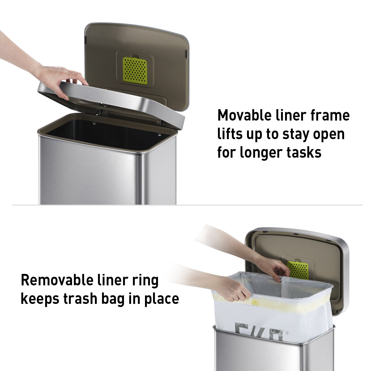50L / 13.2 Gallon Step Trash Can with Removable Bag Compartment - Matte Stainless Steel Kitchen Garbage Bin for Home, Office & Outdoor Use