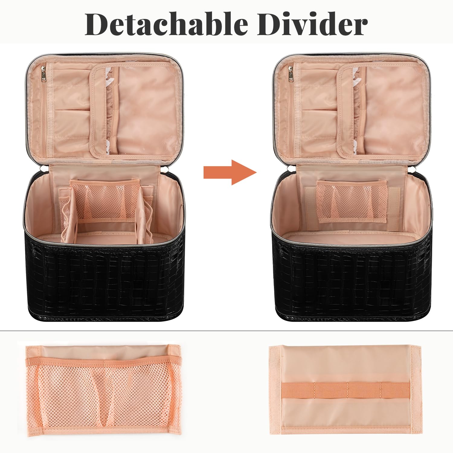 OCHEAL Large Travel Makeup Bag for Women - Waterproof Cosmetic Organizer with Dividers & Handle, Perfect for Toiletries, Brushes & Beauty Tools (Black) - Ideal for Vacation, Gym & Daily Use
