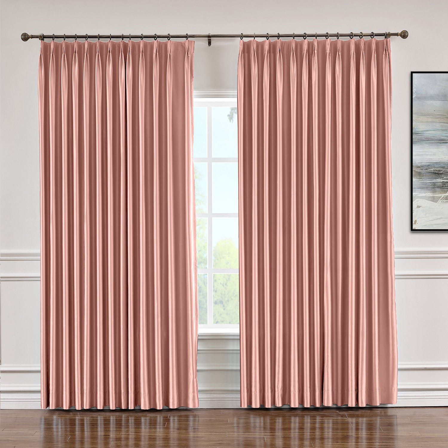 Macochico Blackout Curtains Faux Silk Pinch Pleated Panels with Lining - Light Reducing & Privacy Protection for Living Room, Bedroom, Dining Room - 100