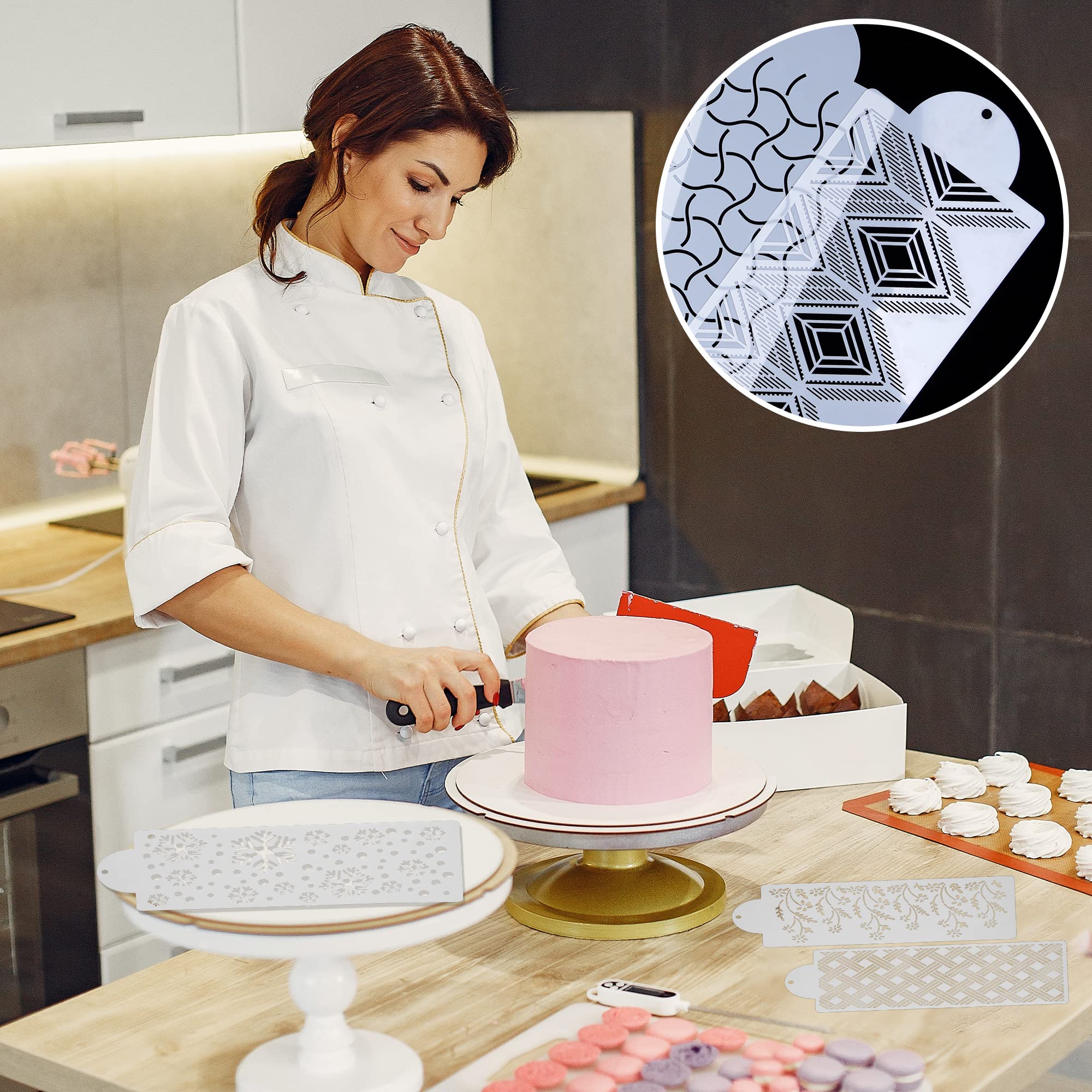 7-Piece Reusable Floral Cake Decorating Stencils & Templates - DIY Baking Tools for Dessert, Cake, and Craft Decoration - Perfect for Birthday, Wedding, and Party Cakes