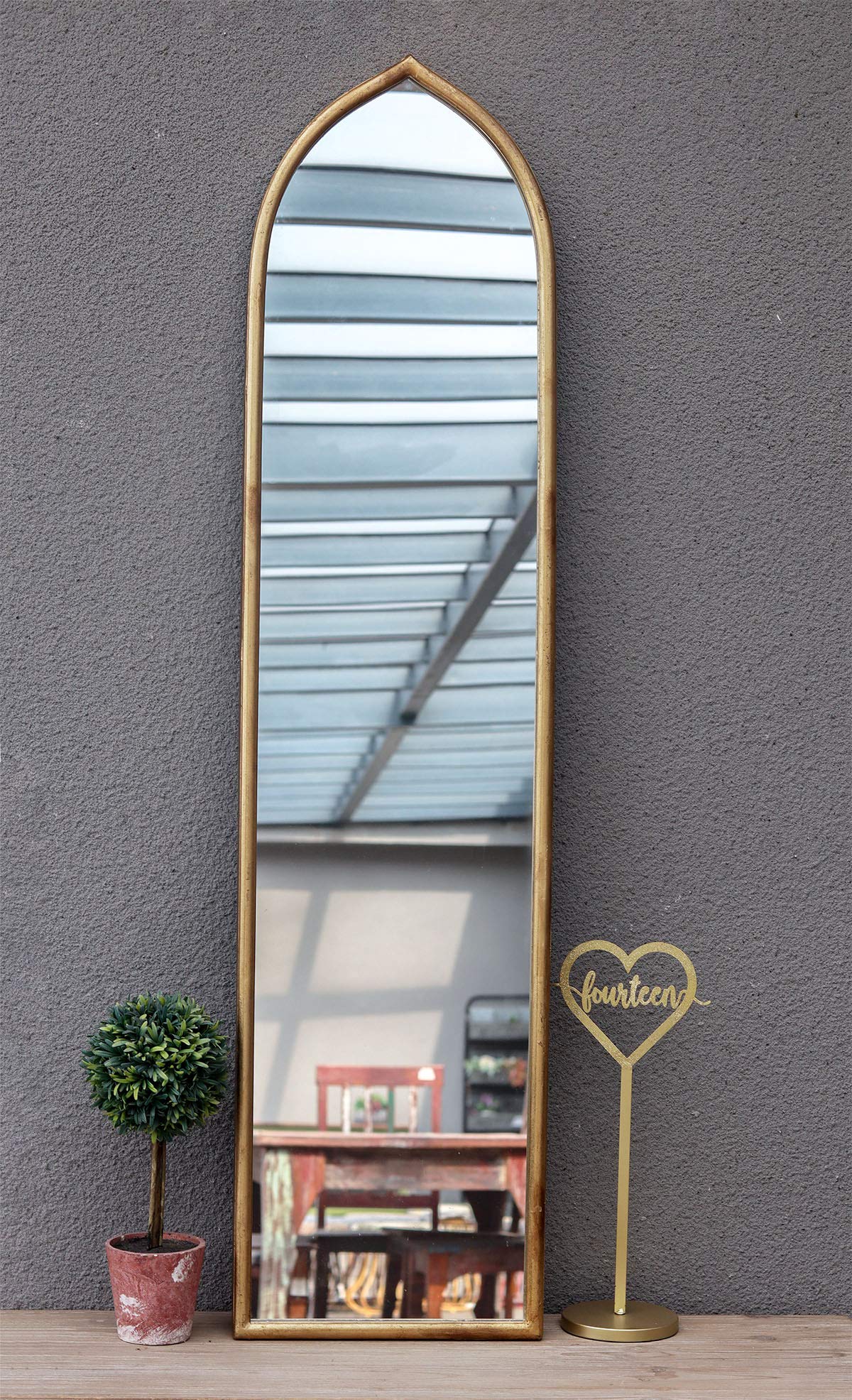 Antique Gold Full Length Wall Mirror with Arched Metal Frame - 50