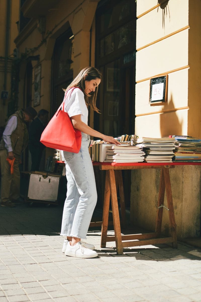 Totissimo Foldable Vegan Leather Tote Bag for Women - Stylish Cherry Red Handbag for Work, Travel & Shopping | Eco-Friendly & Lightweight