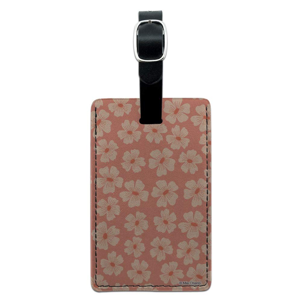 Peachy Flowers Rectangle Leather Luggage Tag - Durable Suitcase ID Card Holder for Travel Bags & Carry-Ons | Perfect for Airports, Business Trips & Vacation Identification