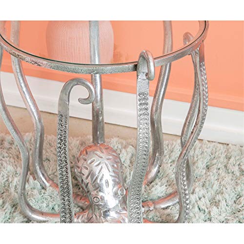 Linon Olivia Octopus Silver Aluminum and Glass Side Table - Perfect for Living Room, Bedroom, or Office Decor