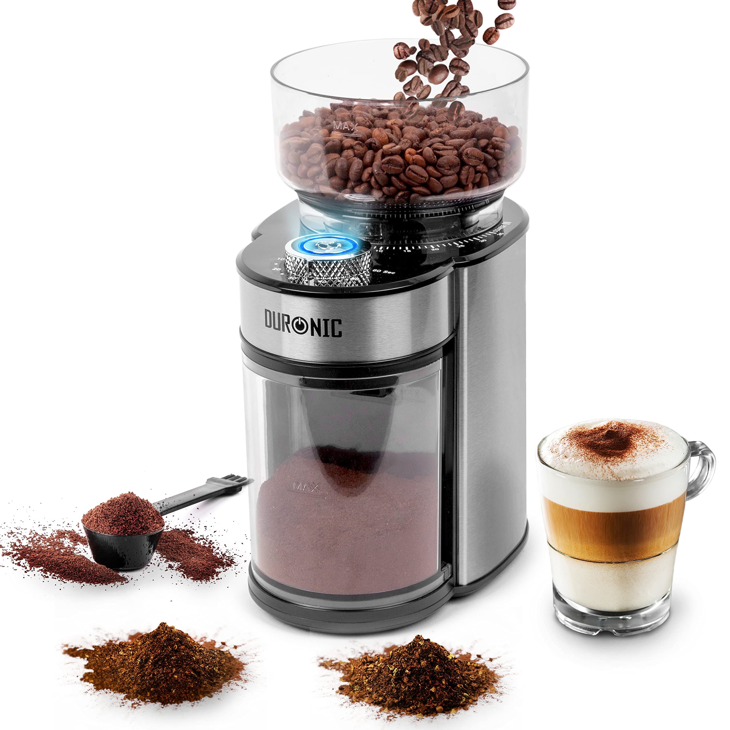 Duronic BG200 Electric Coffee Grinder - Conical Burr Mill with 35 Precise Grind Settings, 200W Power, 200g Bean Capacity (Makes 12 Cups) - Perfect for Espresso, French Press, Cold Brew & Home Baristas