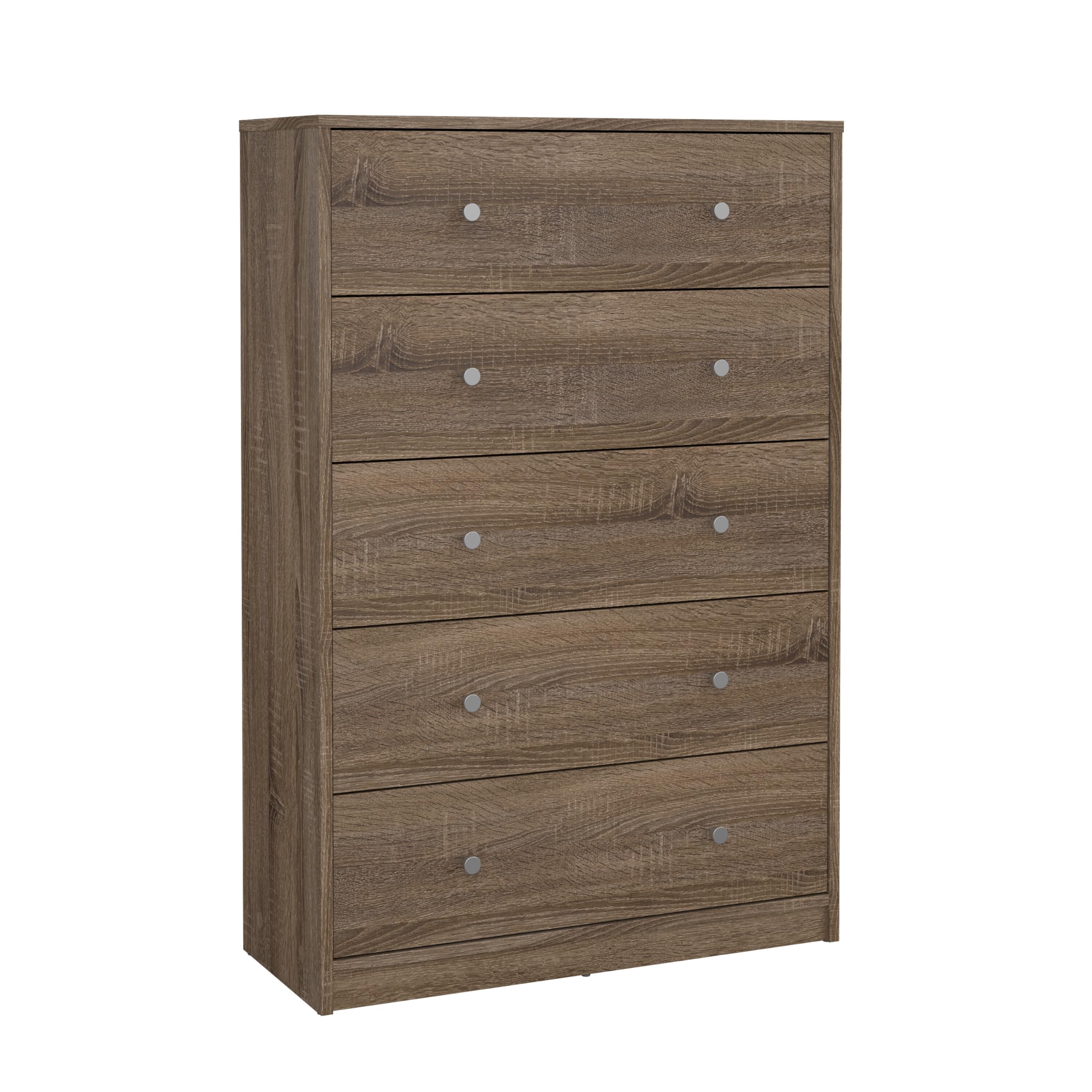 Tvilum 5-Drawer Chest with Silver Knobs - Modern Gray Dresser for Bedroom or Entryway Storage | Perfect for Organizing Clothes, Accessories & Home Decor