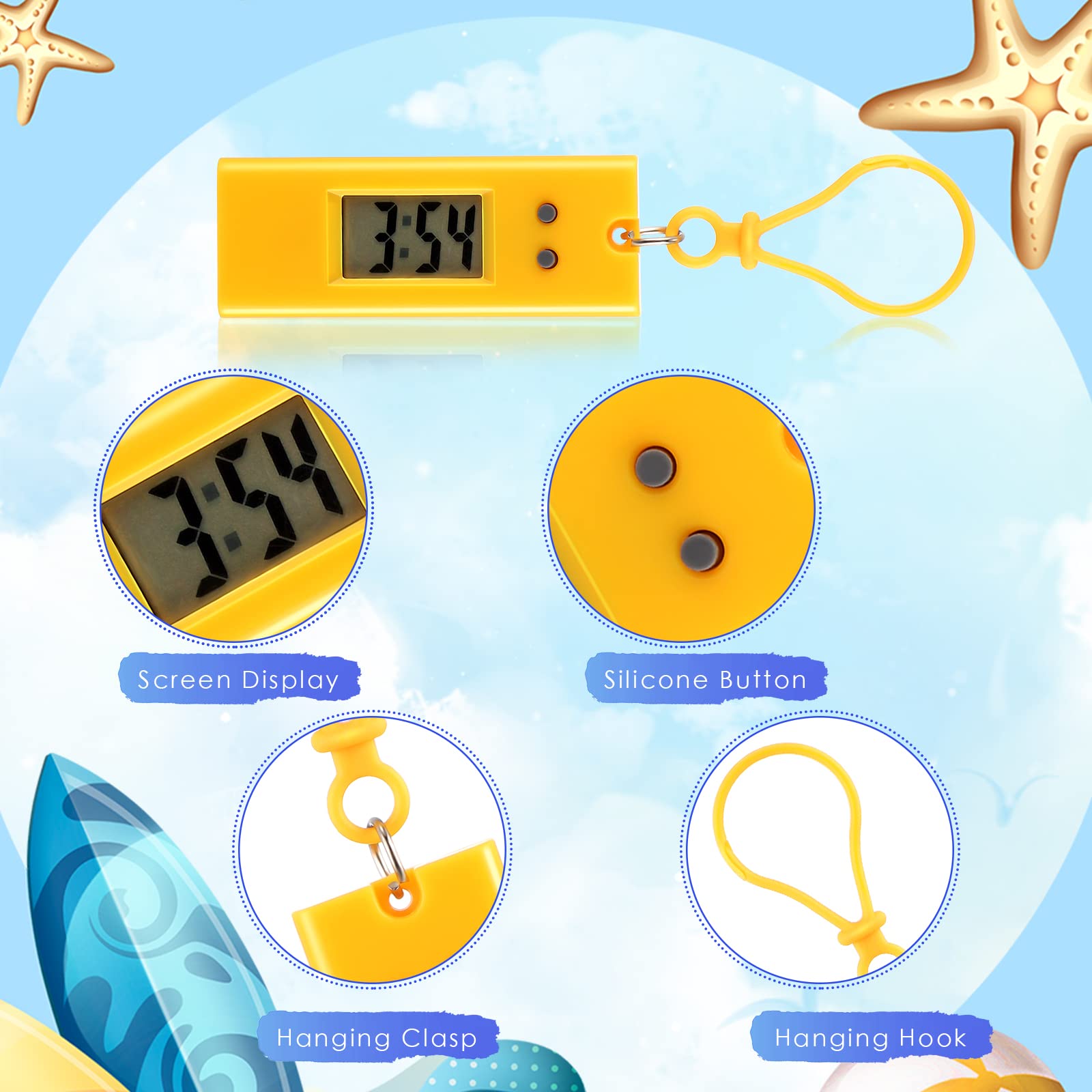 6-Piece Digital Clip-On Pocket Watch Set - Lightweight Portable Keychain Watch for Kids, Students & Outdoor Sports - Perfect for Backpacks, Hiking & School Activities