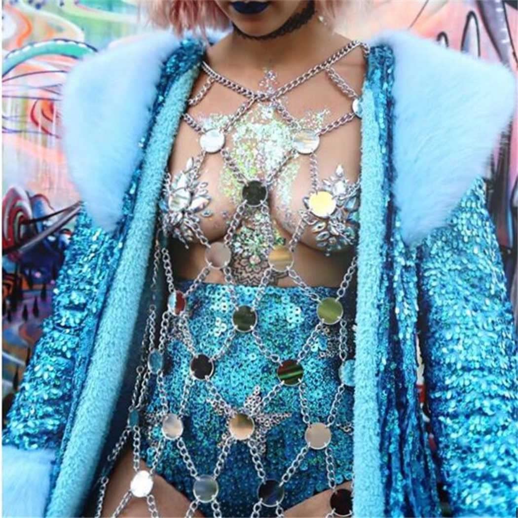 ASOOLL Sequins Body Chain Bra - Layered Chest Chain Bikini Jewelry for Women | Fashionable Beach & Rave Accessories | Perfect for Pool Parties, Music Festivals & Summer Vacations