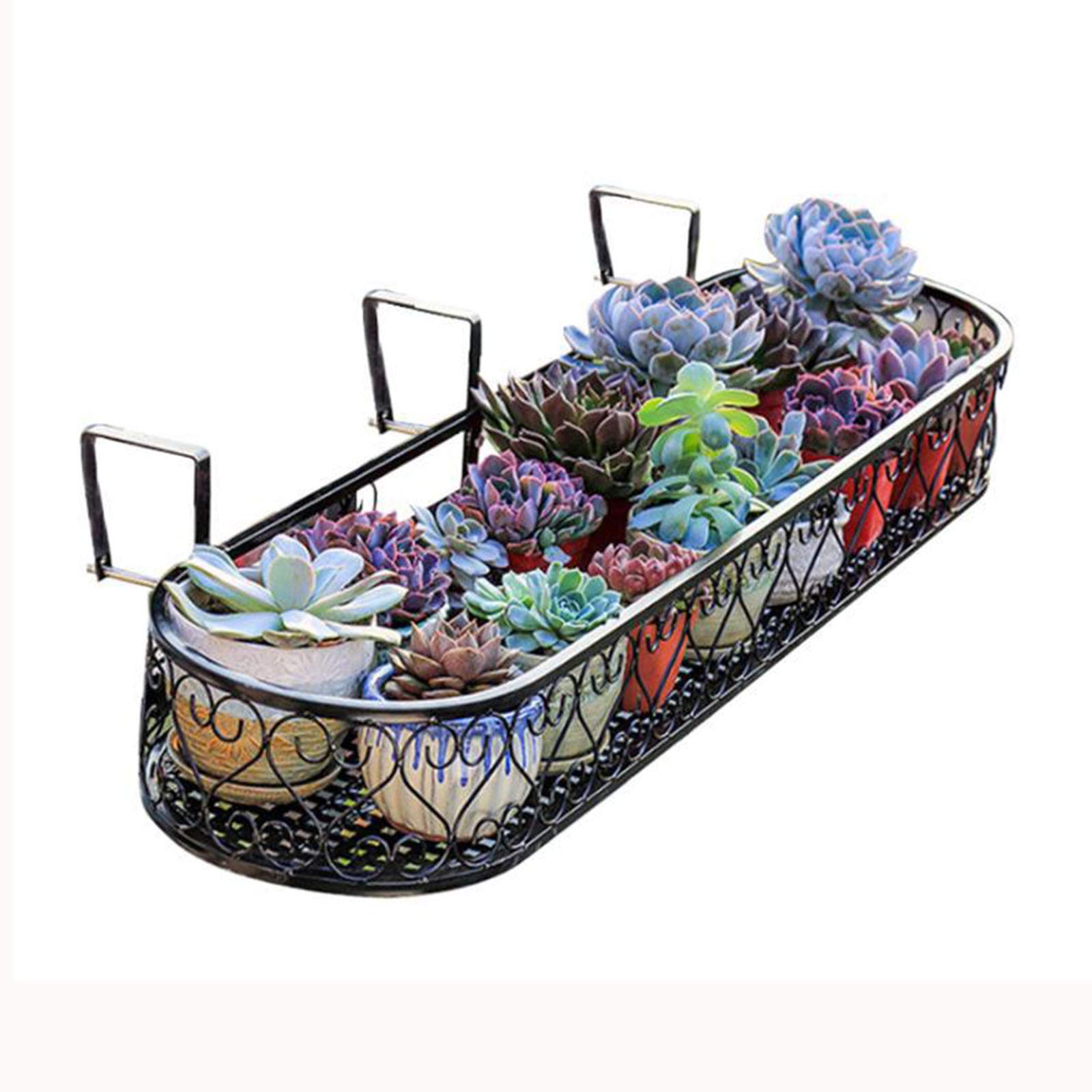 Hanging Railing Planter Pots Holder - 100cm Wall Metal Flower Basket Hanger Stand - Easy Install Iron Plant Shelf for Balcony, Patio, Porch & Window - Perfect for Small Space Gardening & Outdoor Decor