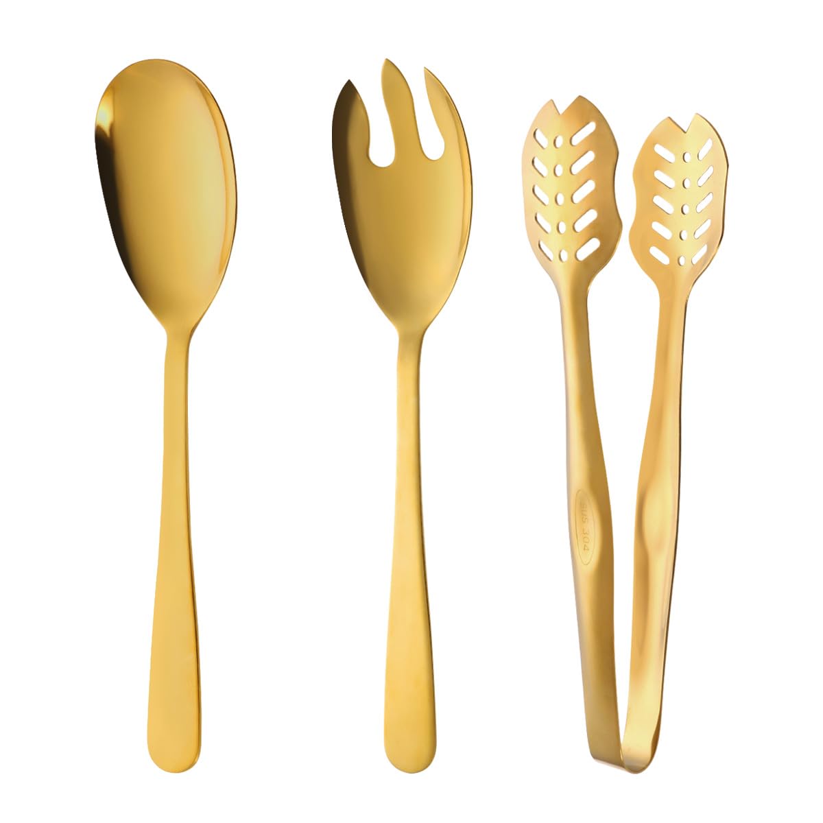 Premium Stainless Steel Salad Serving Set - Heavy Duty Smooth Finish Salad Spoon & Fork with Gold Finish - Ideal for Home Kitchen, Party Buffet, Catering & Outdoor Dining