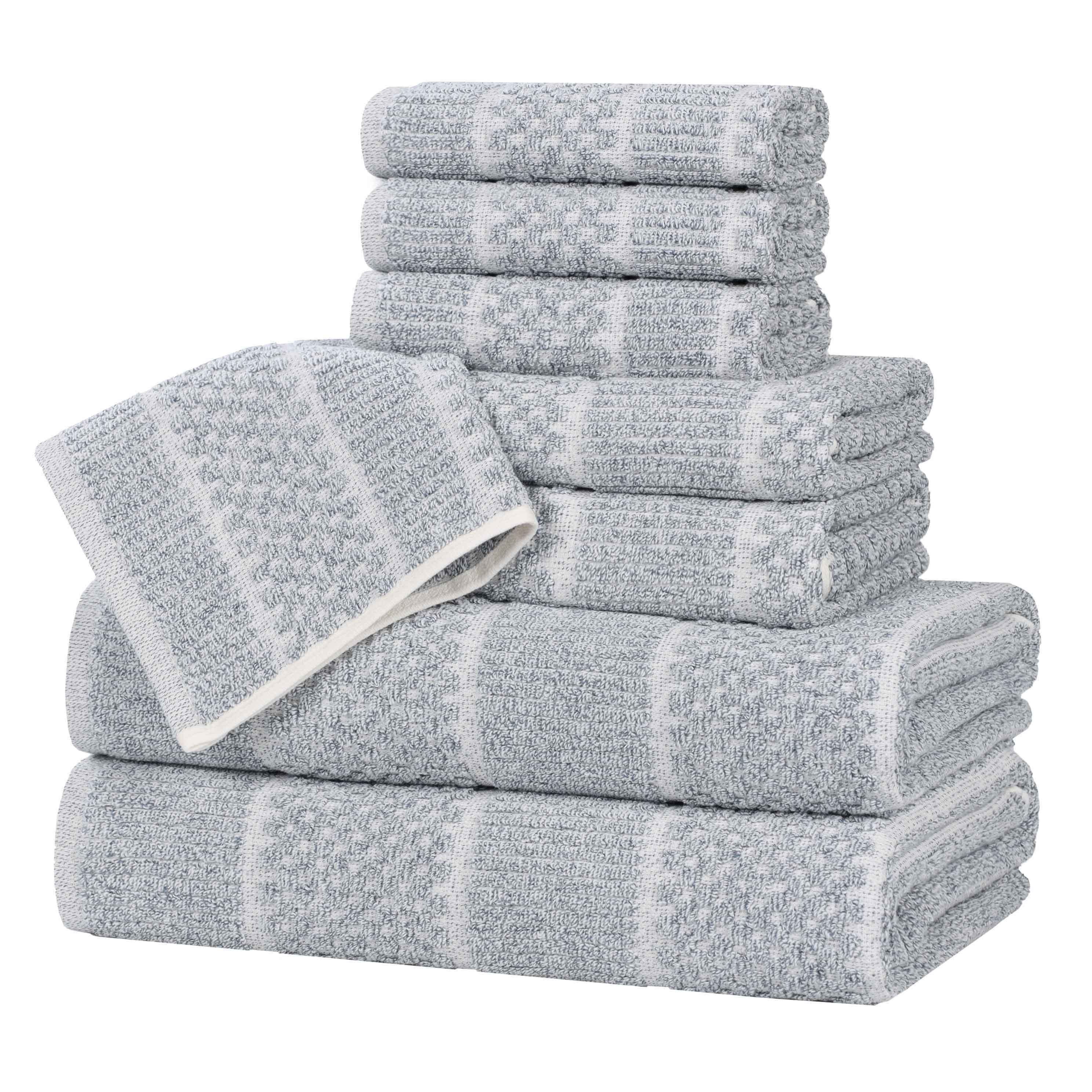 Premium 8-Piece Cotton Blend Towel Set - Medium Weight, Checkered & Ribbed Design for Bath, Spa, and Beach | Soft & Absorbent Luxury Towels