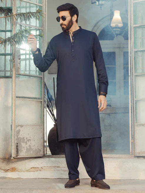 Stylish Blended Midnight Blue Shalwar Kameez Outfit | Premium Pakistani Ethnic Wear by Almirah Ethos | Perfect for Weddings, Festivals & Special Occasions